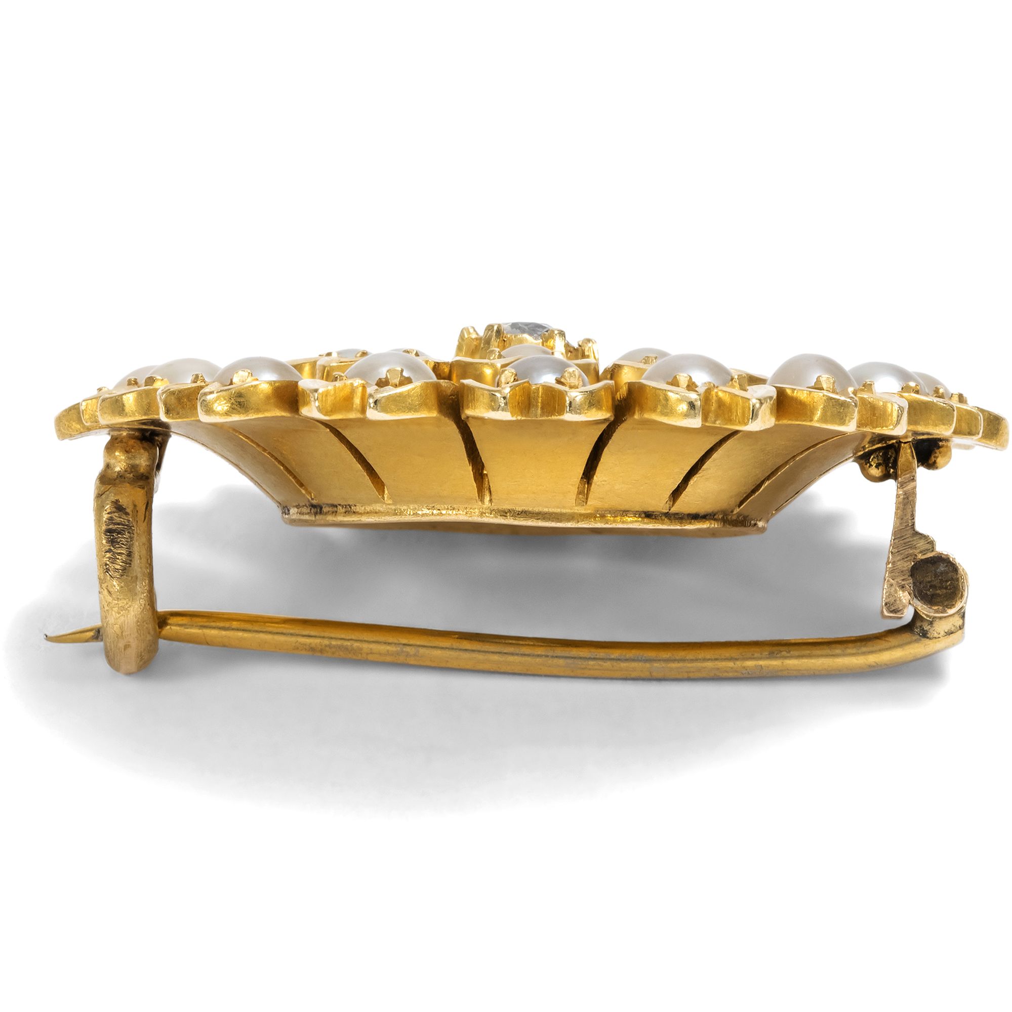 Antike Brosche aus Gold, Perlen & Diamant, England, datiert 1889 Antike Brosche aus Gold, Perlen & Diamant, England, datiert 1889