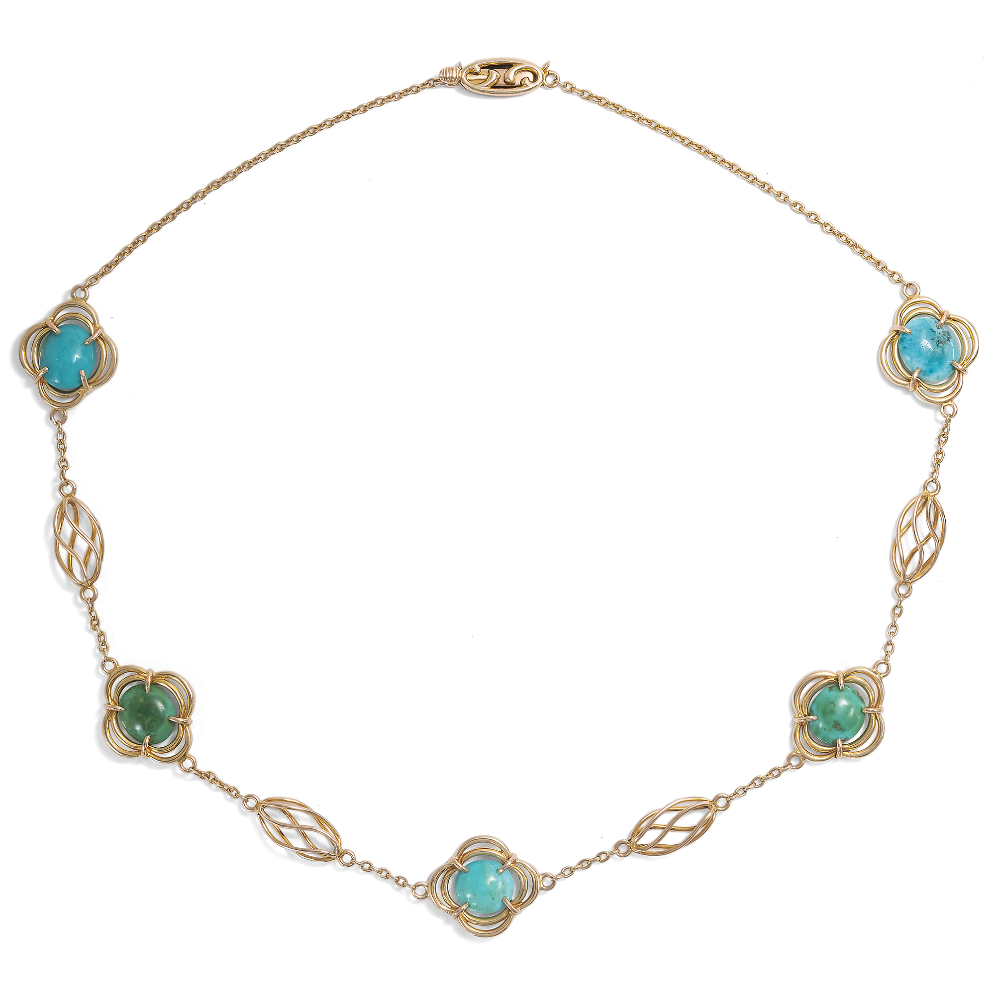 Elegantes Jugendstil-Collier mit Türkisen & Gold, Großbritannien um 1905 Elegantes Jugendstil-Collier mit Türkisen & Gold, Großbritannien um 1905