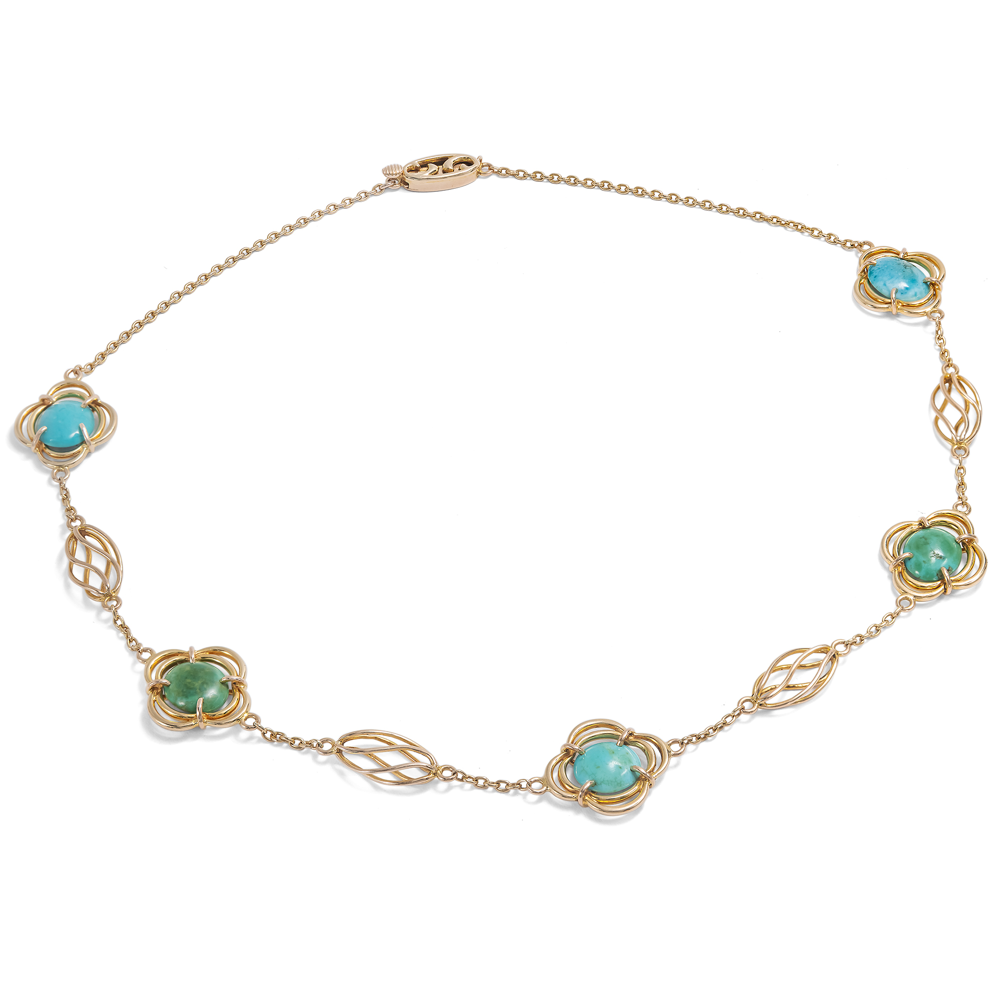 Elegantes Jugendstil-Collier mit Türkisen & Gold, Großbritannien um 1905 Elegantes Jugendstil-Collier mit Türkisen & Gold, Großbritannien um 1905