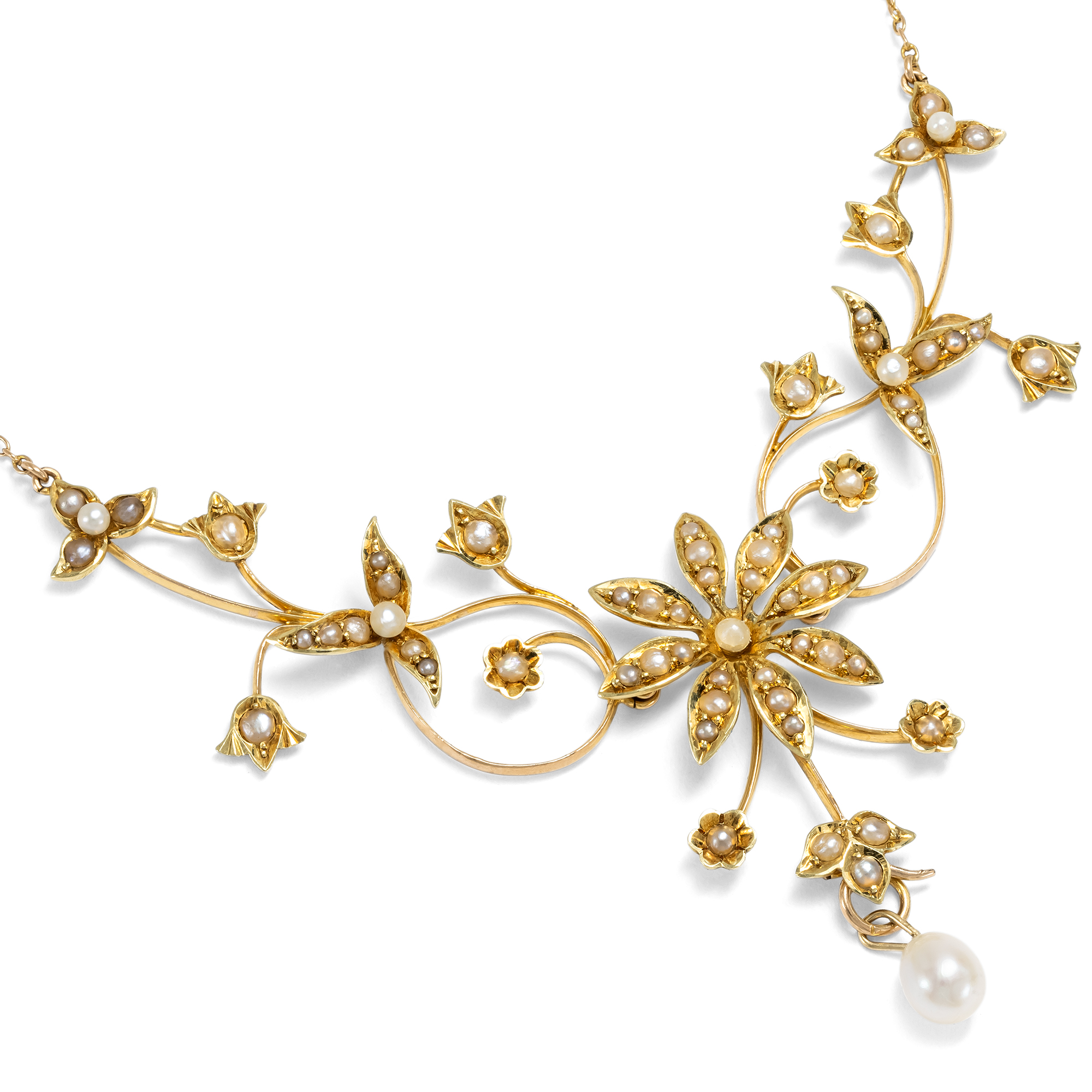 Bezauberndes Collier aus Gold & Naturperlen, England um 1900 Bezauberndes Collier aus Gold & Naturperlen, England um 1900
