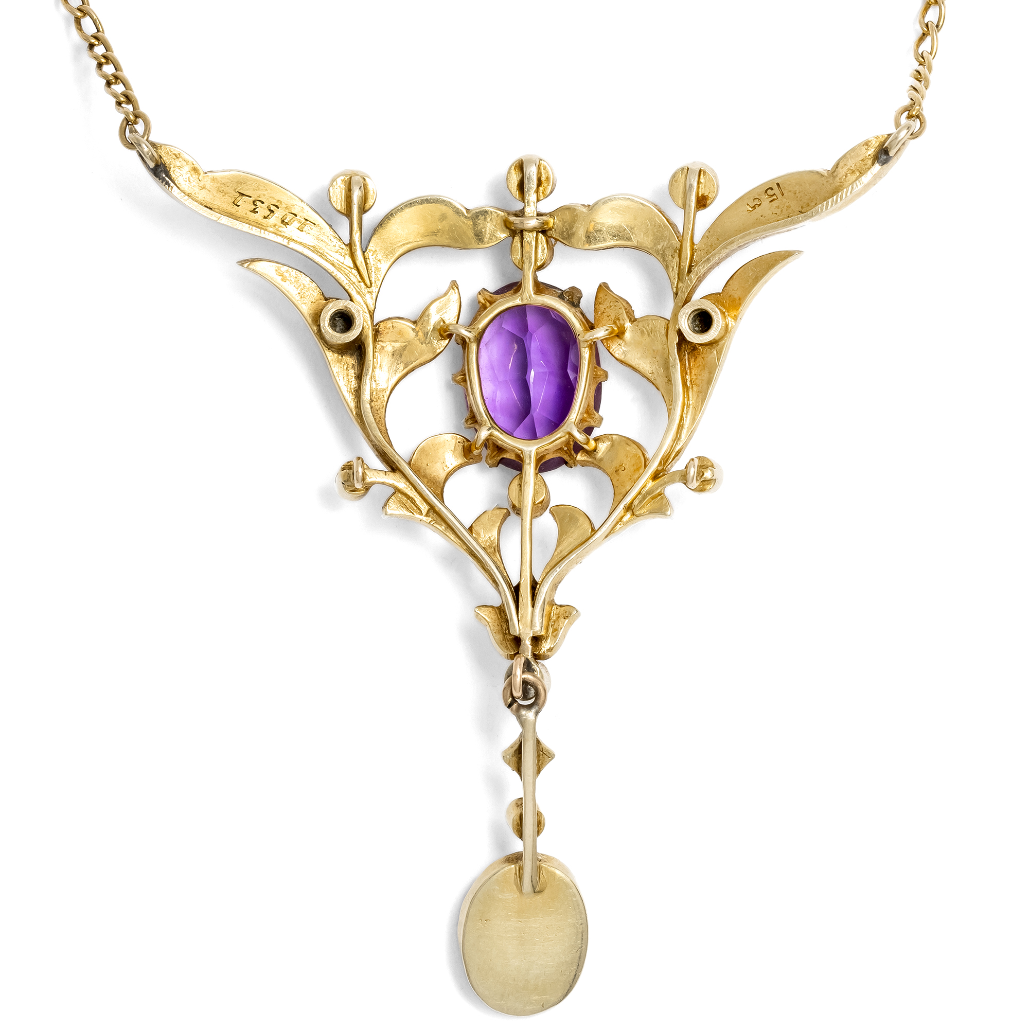 Elegant Edwardian Amethyst and Pearl Necklace, British, c. 1905 Elegant Edwardian Amethyst and Pearl Necklace, British, c. 1905