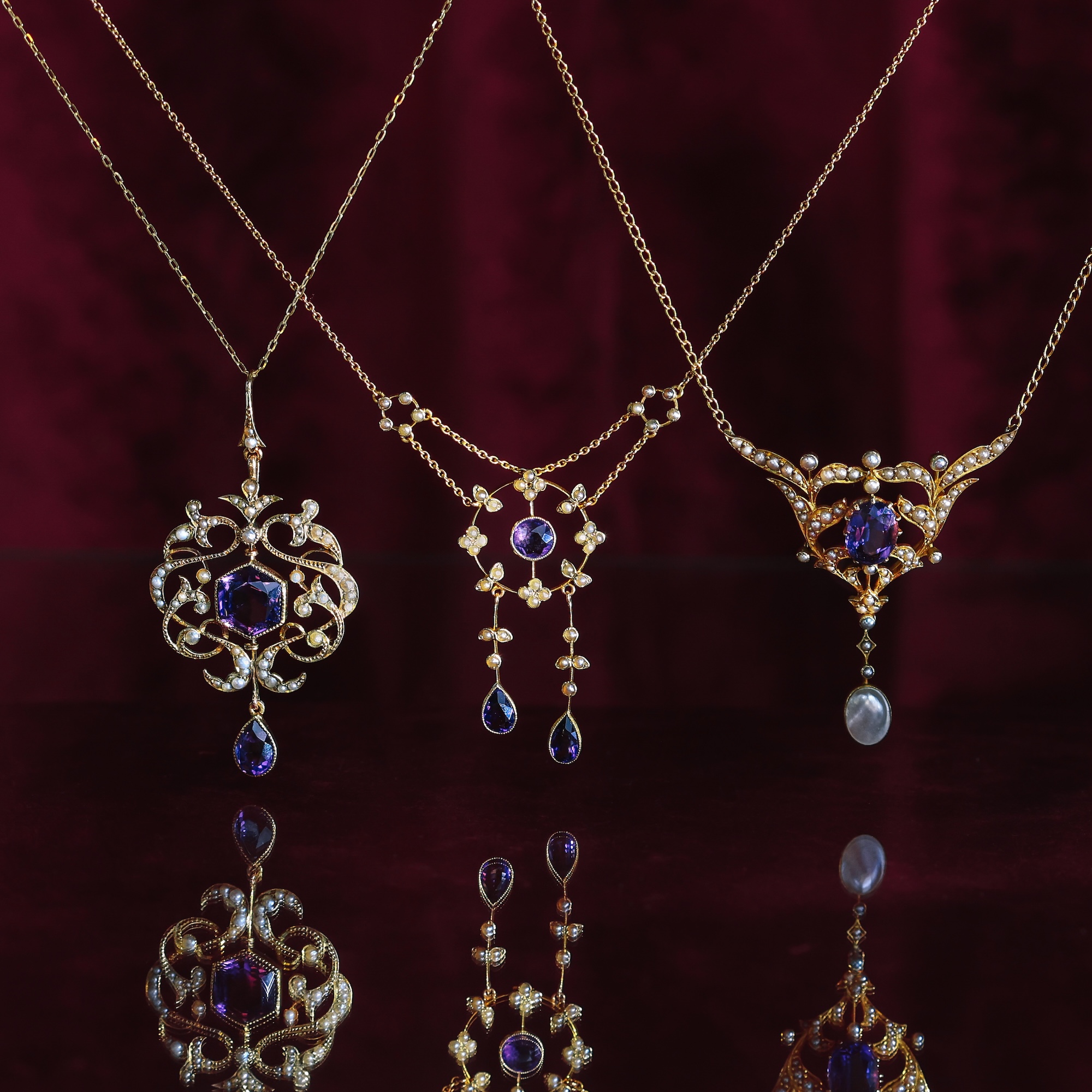 Elegant Edwardian Amethyst and Pearl Necklace, British, c. 1905 Elegant Edwardian Amethyst and Pearl Necklace, British, c. 1905