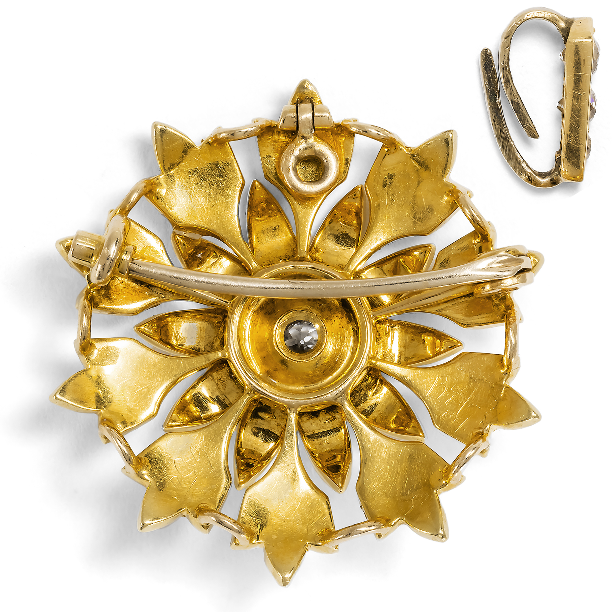 Viktorianische Anhänger-Brosche mit Perlen & Diamanten in Gold, um 1900 Viktorianische Anhänger-Brosche mit Perlen & Diamanten in Gold, um 1900