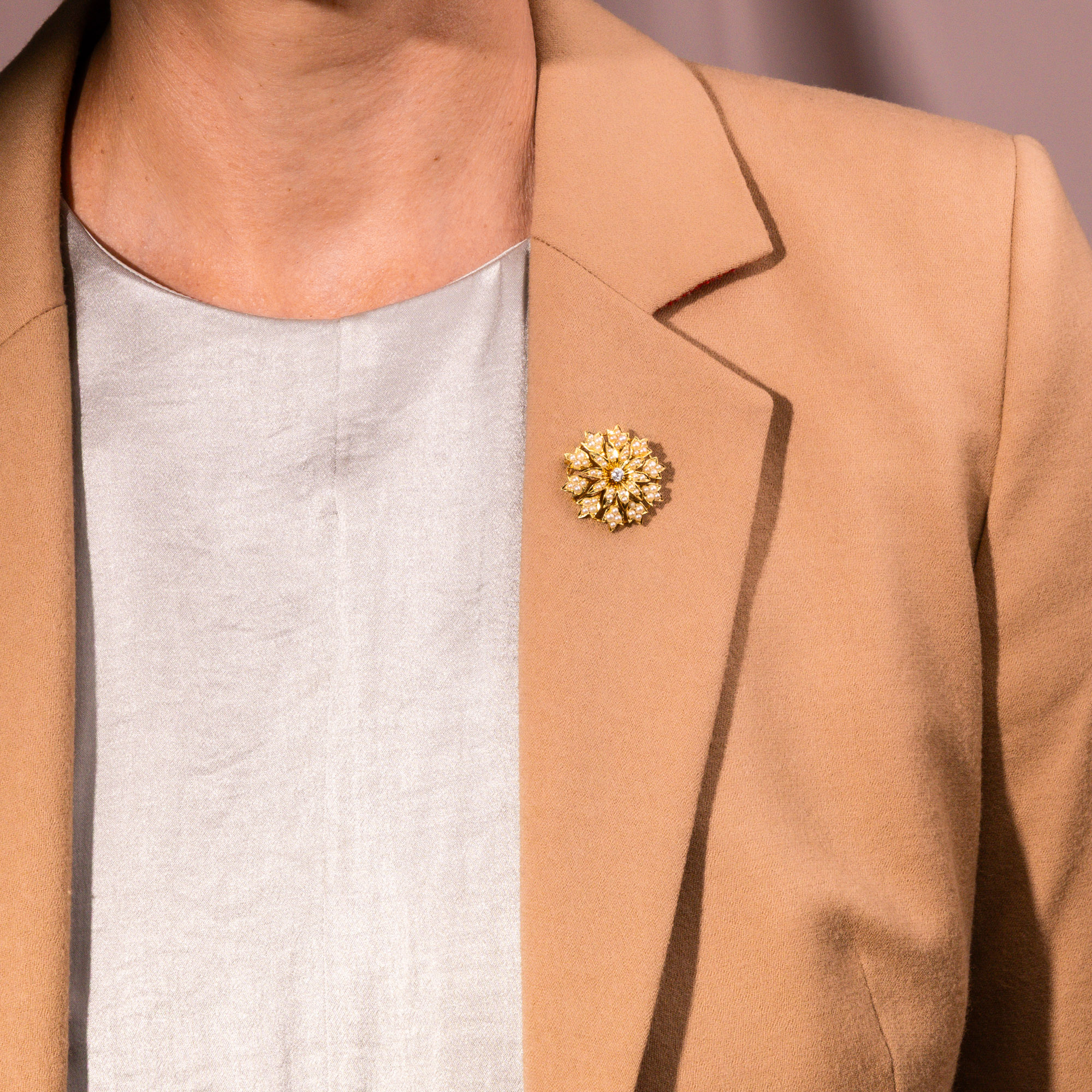 Viktorianische Anhänger-Brosche mit Perlen & Diamanten in Gold, um 1900 Viktorianische Anhänger-Brosche mit Perlen & Diamanten in Gold, um 1900