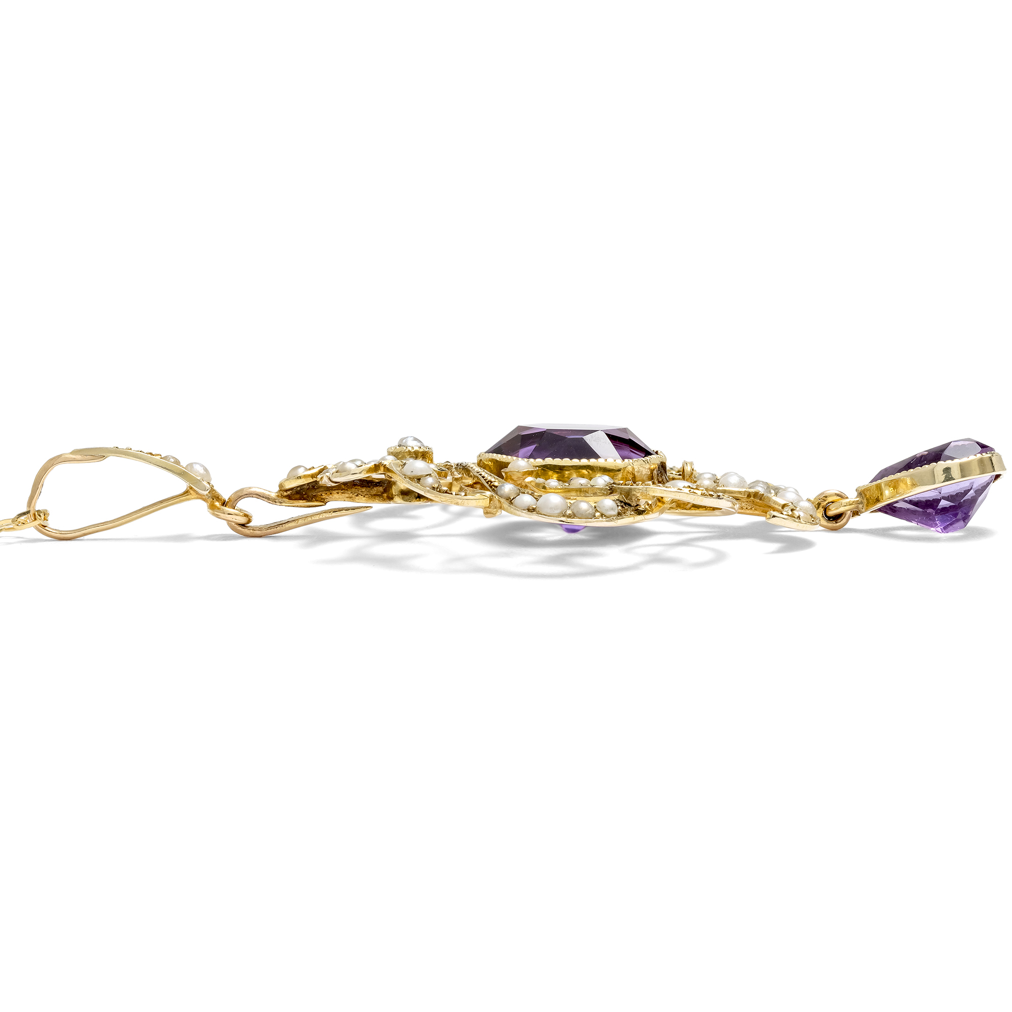 Antique pendant with amethysts & pearls in gold, Great Britain circa 1905 Antique pendant with amethysts & pearls in gold, Great Britain circa 1905