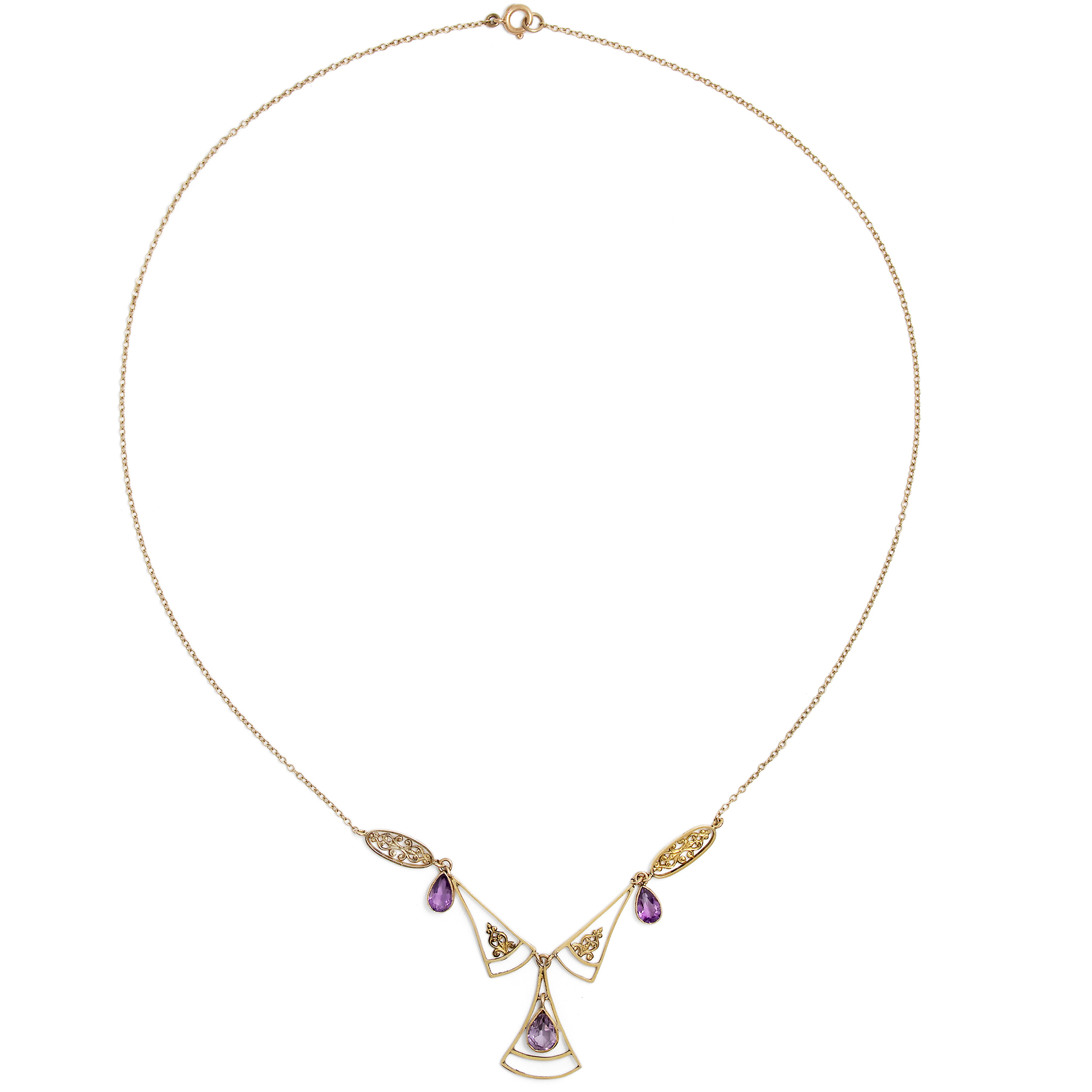 Zartes Collier mit Amethysten in Gold, Großbritannien um 1920 Zartes Collier mit Amethysten in Gold, Großbritannien um 1920