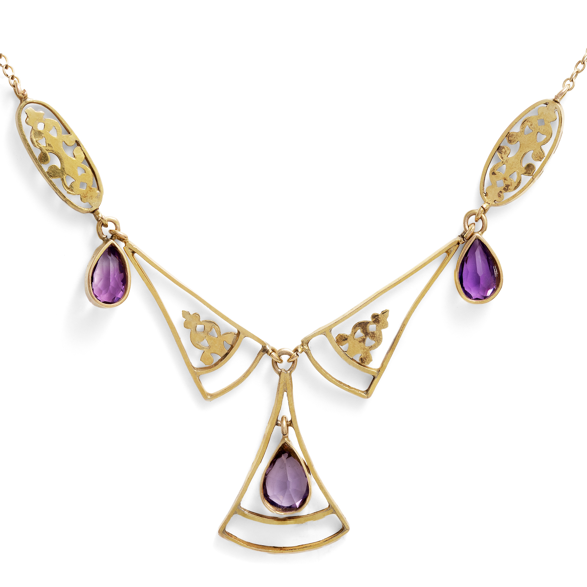 Zartes Collier mit Amethysten in Gold, Großbritannien um 1920 Zartes Collier mit Amethysten in Gold, Großbritannien um 1920