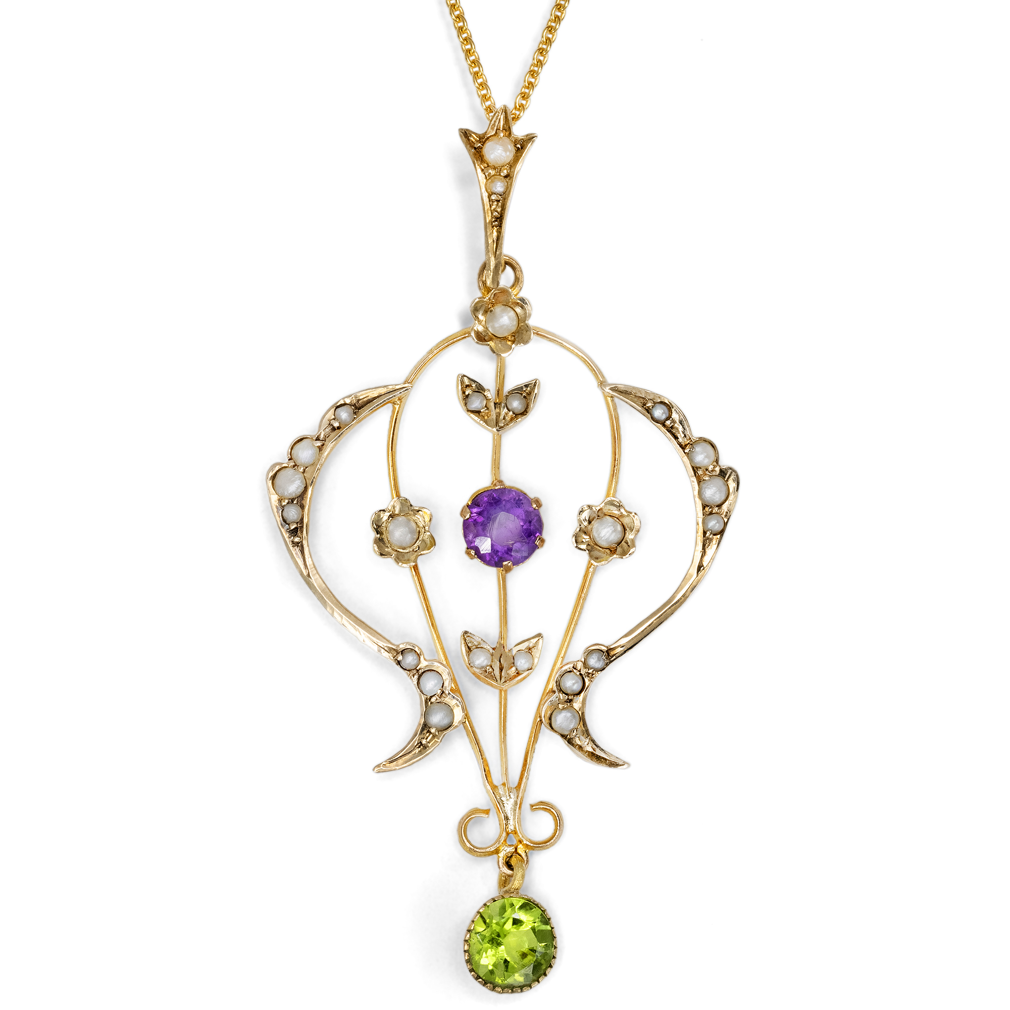 Antiker goldener Anhänger in den Farben der Suffragetten, England um 1910 Antiker goldener Anhänger in den Farben der Suffragetten, England um 1910
