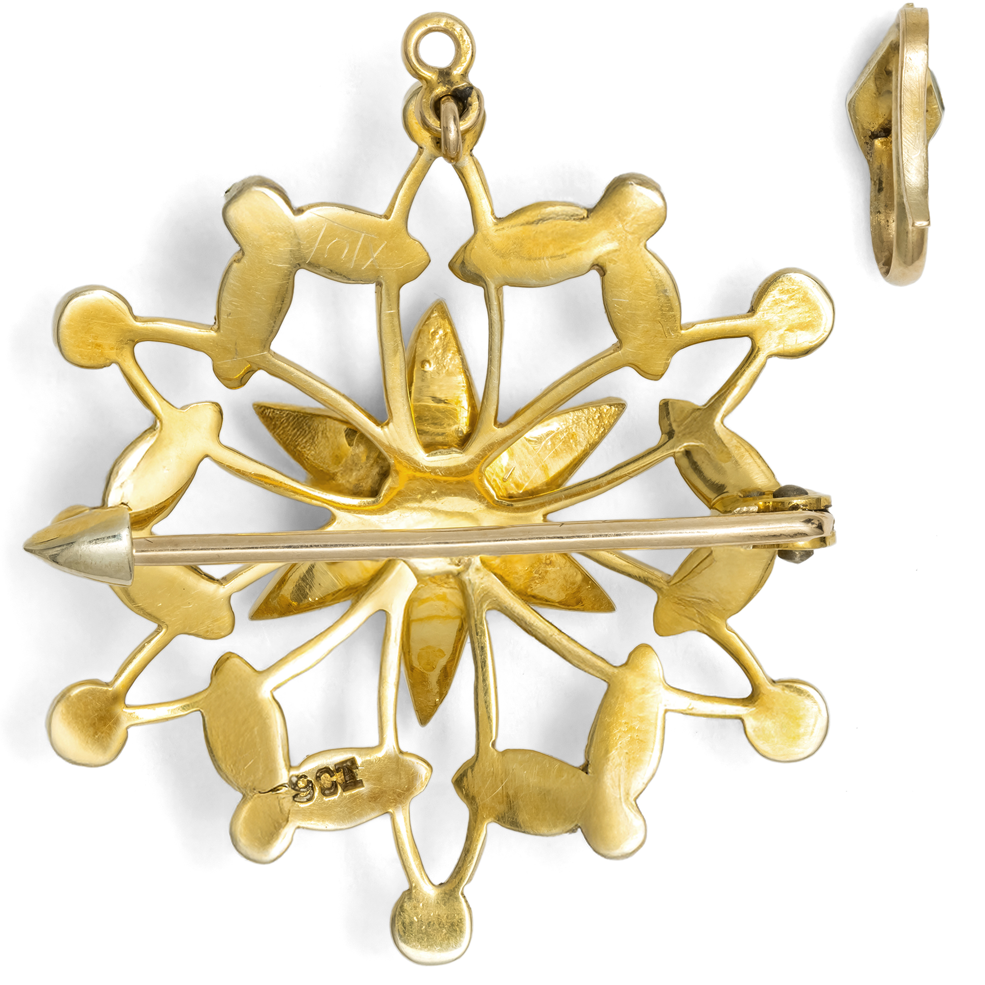 Antike Anhänger-Brosche mit Türkisen & Perlen, Großbritannien um 1900 Antike Anhänger-Brosche mit Türkisen & Perlen, Großbritannien um 1900