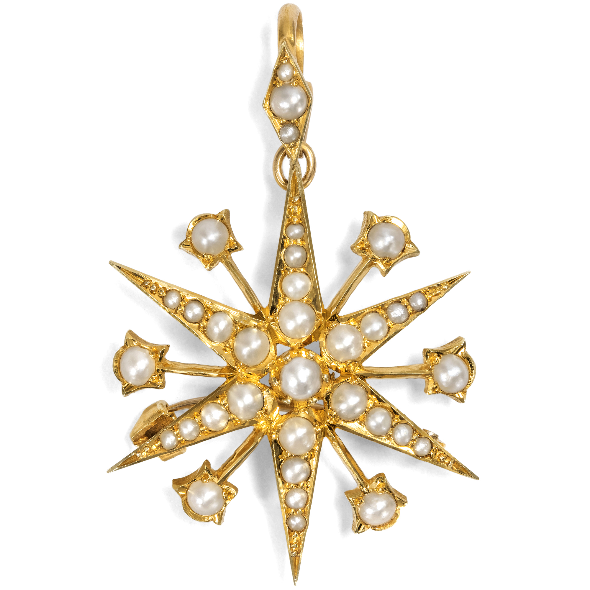 Viktorianische Anhänger-Brosche aus Gold & Perlen, England um 1900 Viktorianische Anhänger-Brosche aus Gold & Perlen, England um 1900