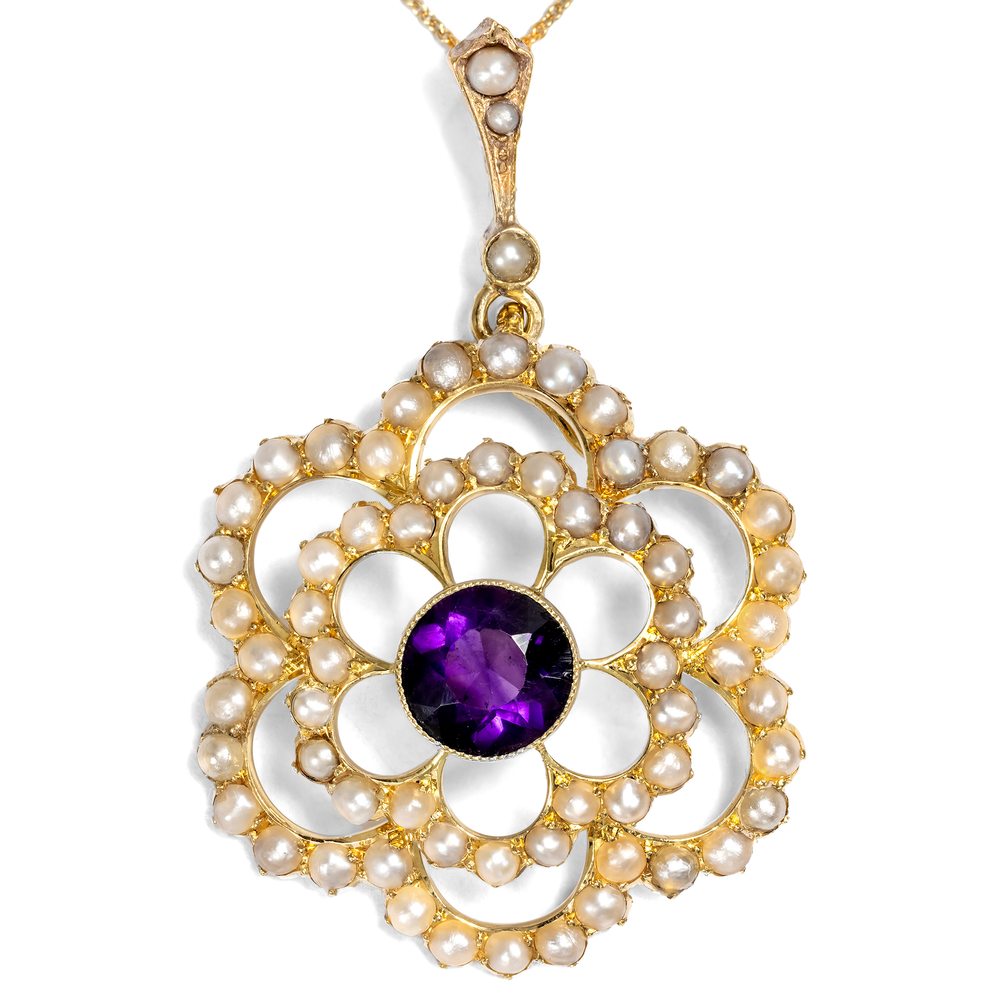 Antique Edwardian Amethyst and Pearl Pendant, British, c. 1905 Antique Edwardian Amethyst and Pearl Pendant, British, c. 1905