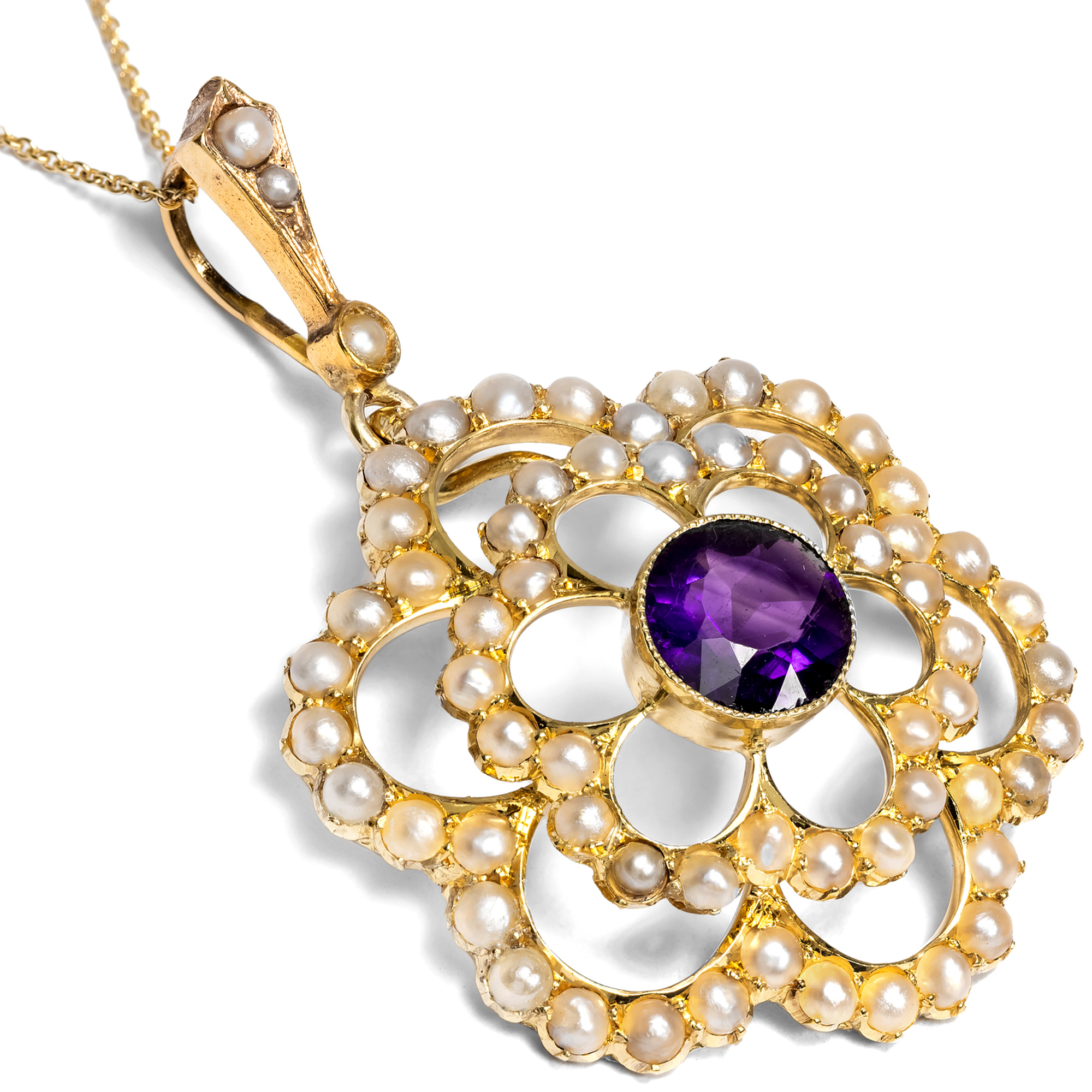 Antique Edwardian Amethyst and Pearl Pendant, British, c. 1905 Antique Edwardian Amethyst and Pearl Pendant, British, c. 1905