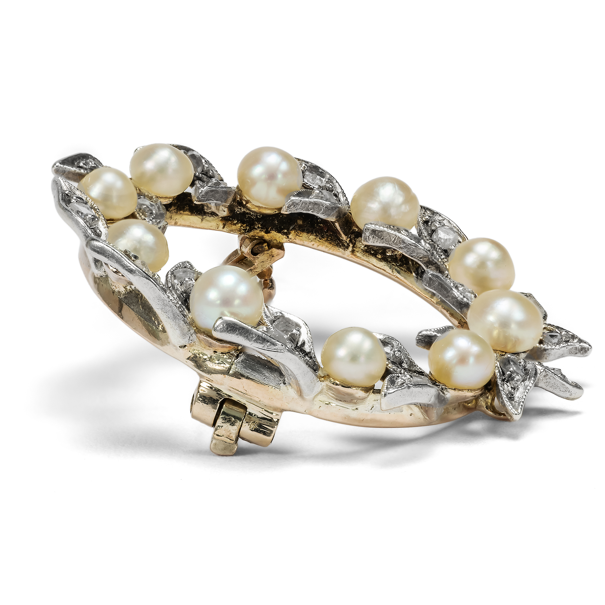 Antique "Garland Style" Brooch with Diamonds & Natural Pearls, c. 1910 Antique "Garland Style" Brooch with Diamonds & Natural Pearls, c. 1910