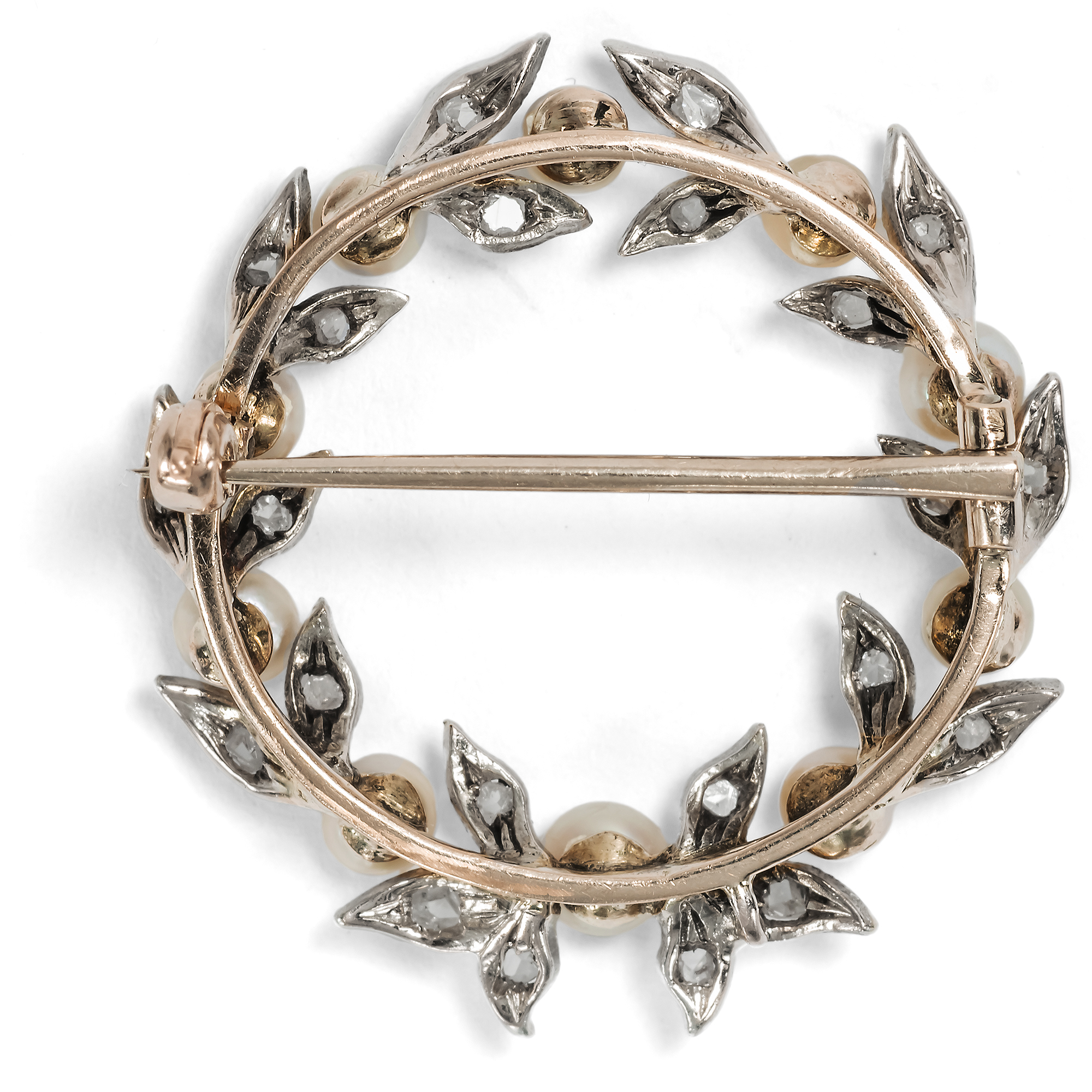Antique "Garland Style" Brooch with Diamonds & Natural Pearls, c. 1910 Antique "Garland Style" Brooch with Diamonds & Natural Pearls, c. 1910