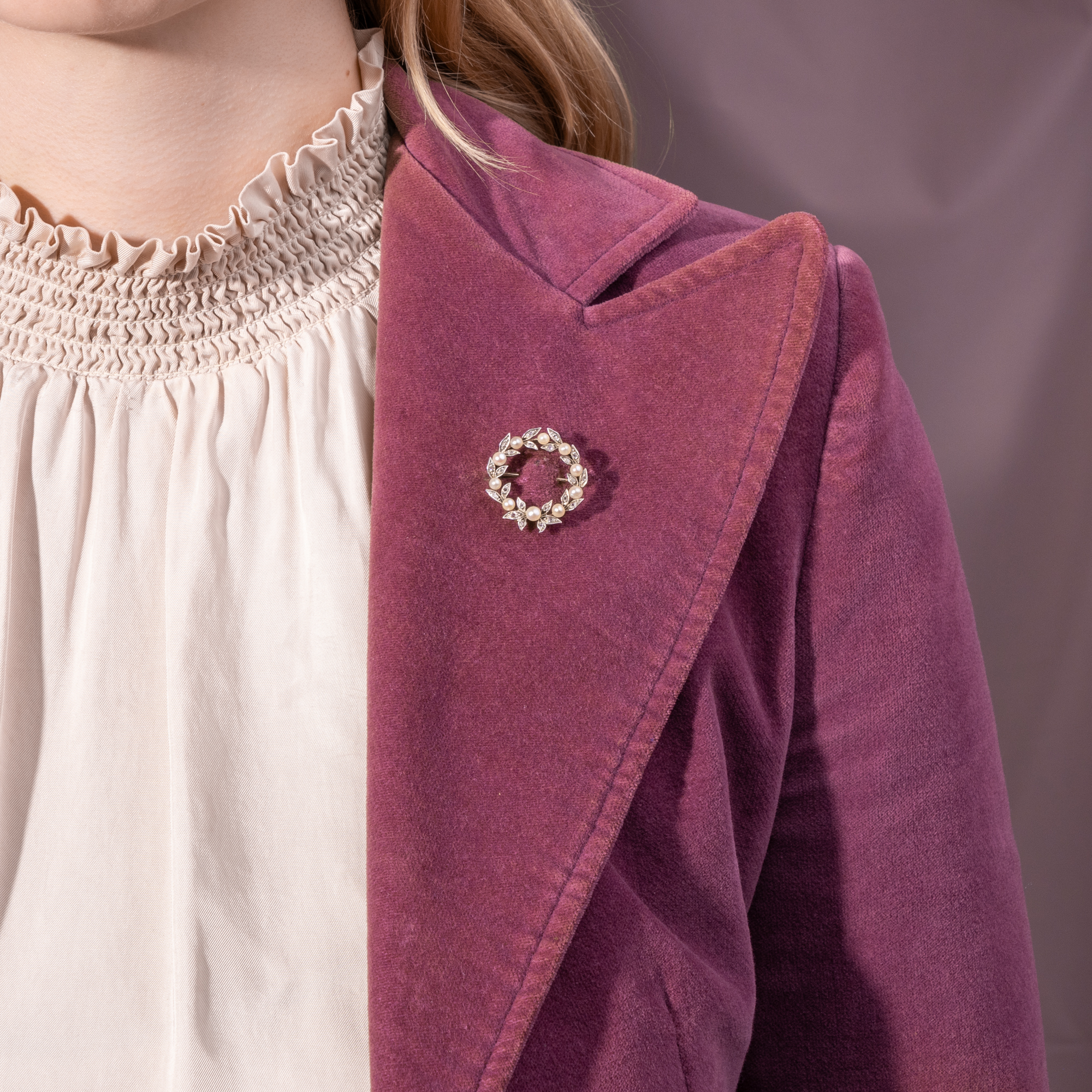 Antique "Garland Style" Brooch with Diamonds & Natural Pearls, c. 1910 Antique "Garland Style" Brooch with Diamonds & Natural Pearls, c. 1910