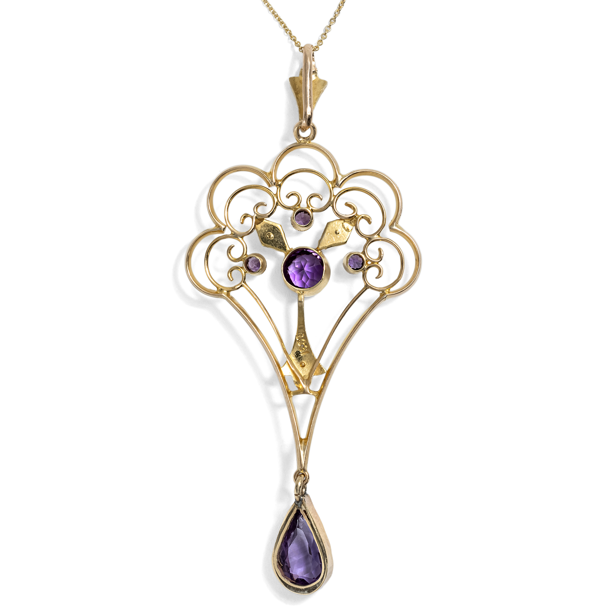 Antiker Anhänger mit Amethysten & Perlen in Gold, Großbritannien um 1910 Antiker Anhänger mit Amethysten & Perlen in Gold, Großbritannien um 1910