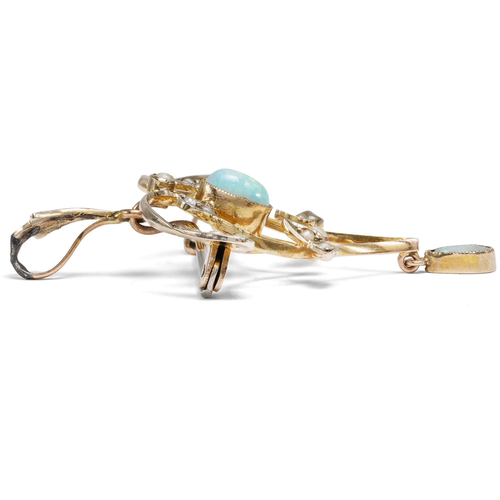 Antike Anhänger-Brosche mit Opalen & Perlen in Gold, England um 1905 Antike Anhänger-Brosche mit Opalen & Perlen in Gold, England um 1905