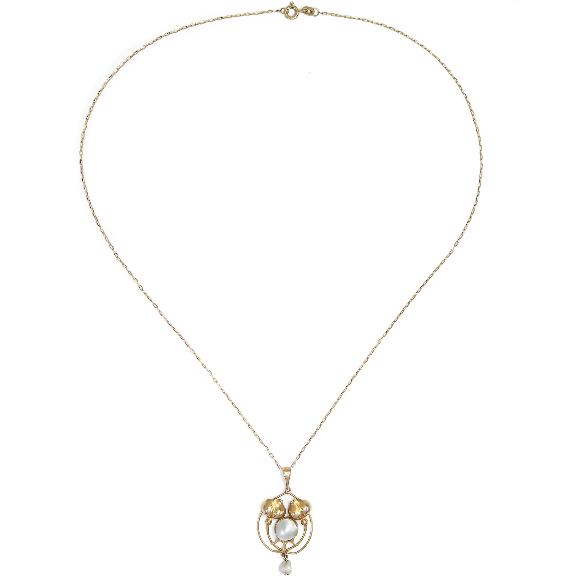 Antiker „Arts & Crafts“ Anhänger mit Perlen in Gold, Großbritannien um 1905 Antiker „Arts & Crafts“ Anhänger mit Perlen in Gold, Großbritannien um 1905