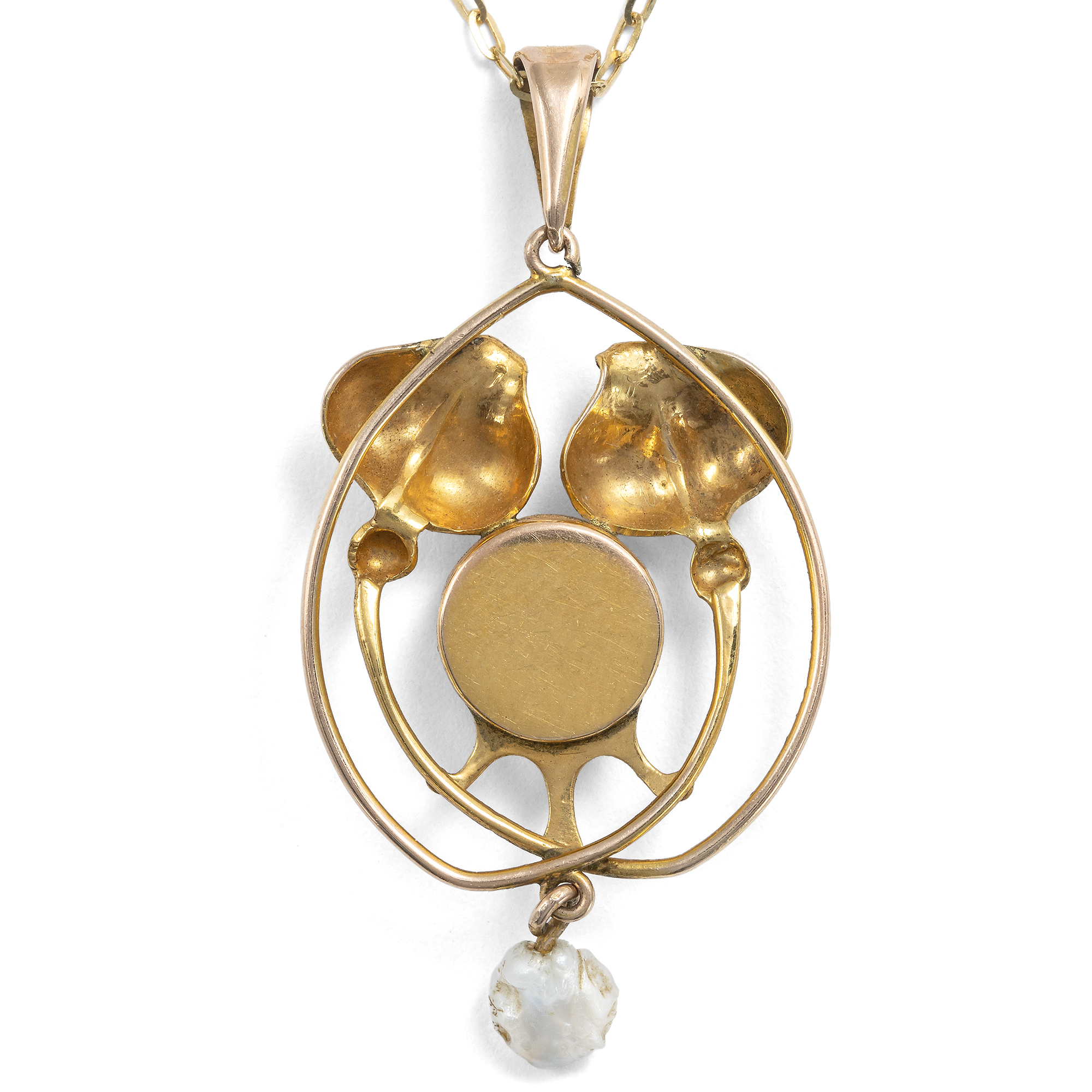 Antiker „Arts & Crafts“ Anhänger mit Perlen in Gold, Großbritannien um 1905 Antiker „Arts & Crafts“ Anhänger mit Perlen in Gold, Großbritannien um 1905