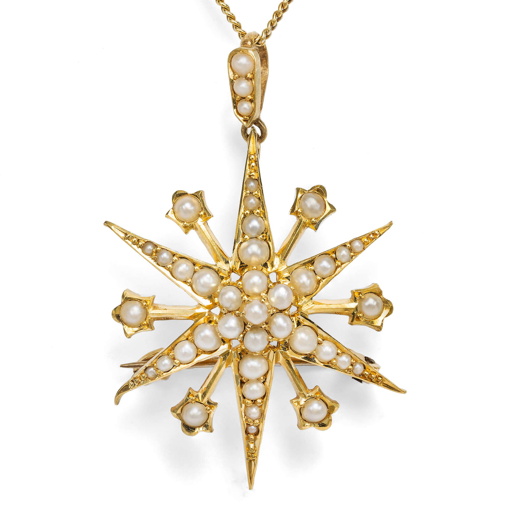 Antike Anhänger-Brosche aus Gold & Perlen, England um 1900 Antike Anhänger-Brosche aus Gold & Perlen, England um 1900