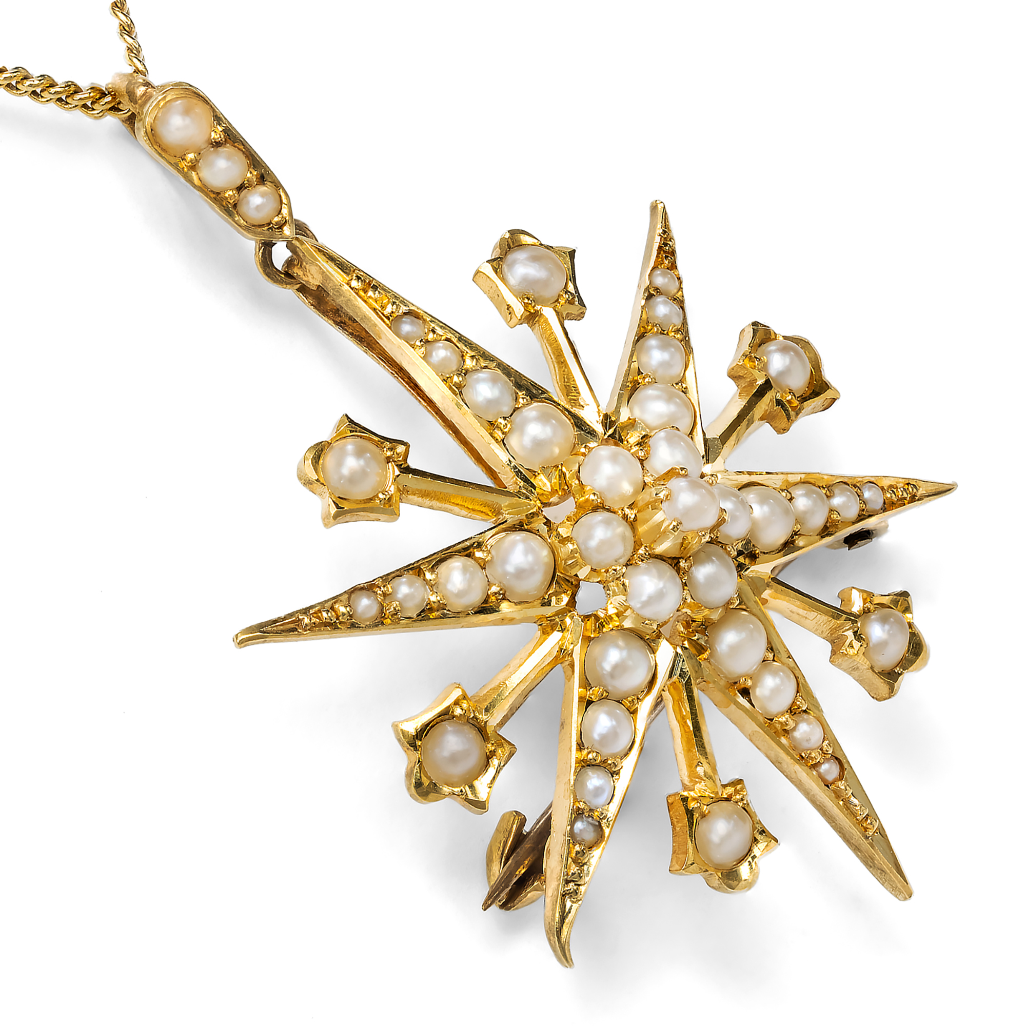Antike Anhänger-Brosche aus Gold & Perlen, England um 1900 Antike Anhänger-Brosche aus Gold & Perlen, England um 1900