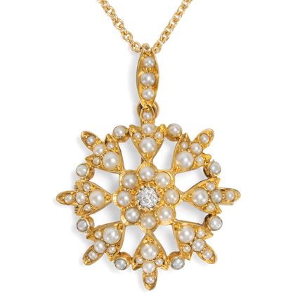 Stars in Blossom • Antique Pendant Brooch with Diamond
