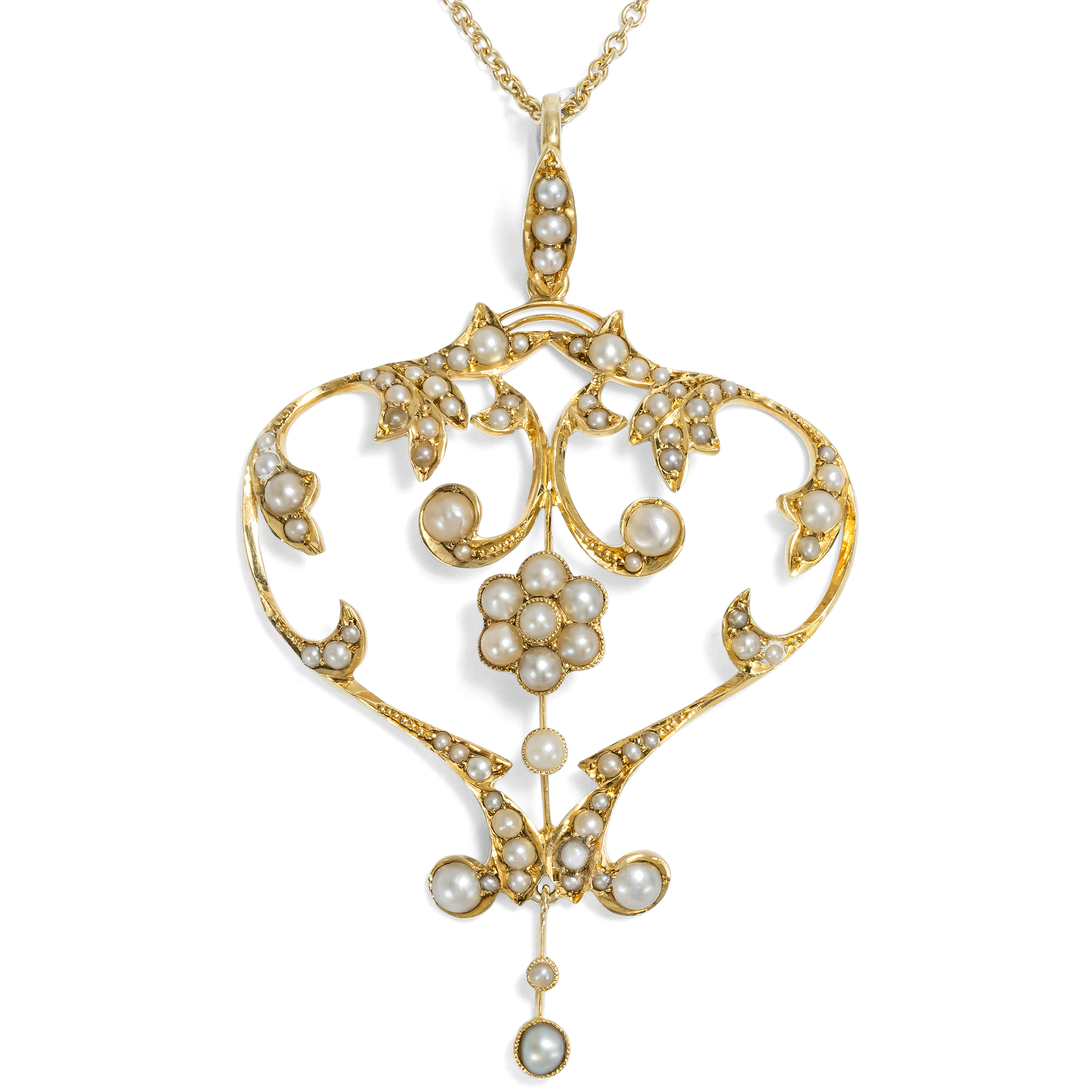 Großer Anhänger mit Saatperlen in Gold, Großbritannien um 1905 Großer Anhänger mit Saatperlen in Gold, Großbritannien um 1905