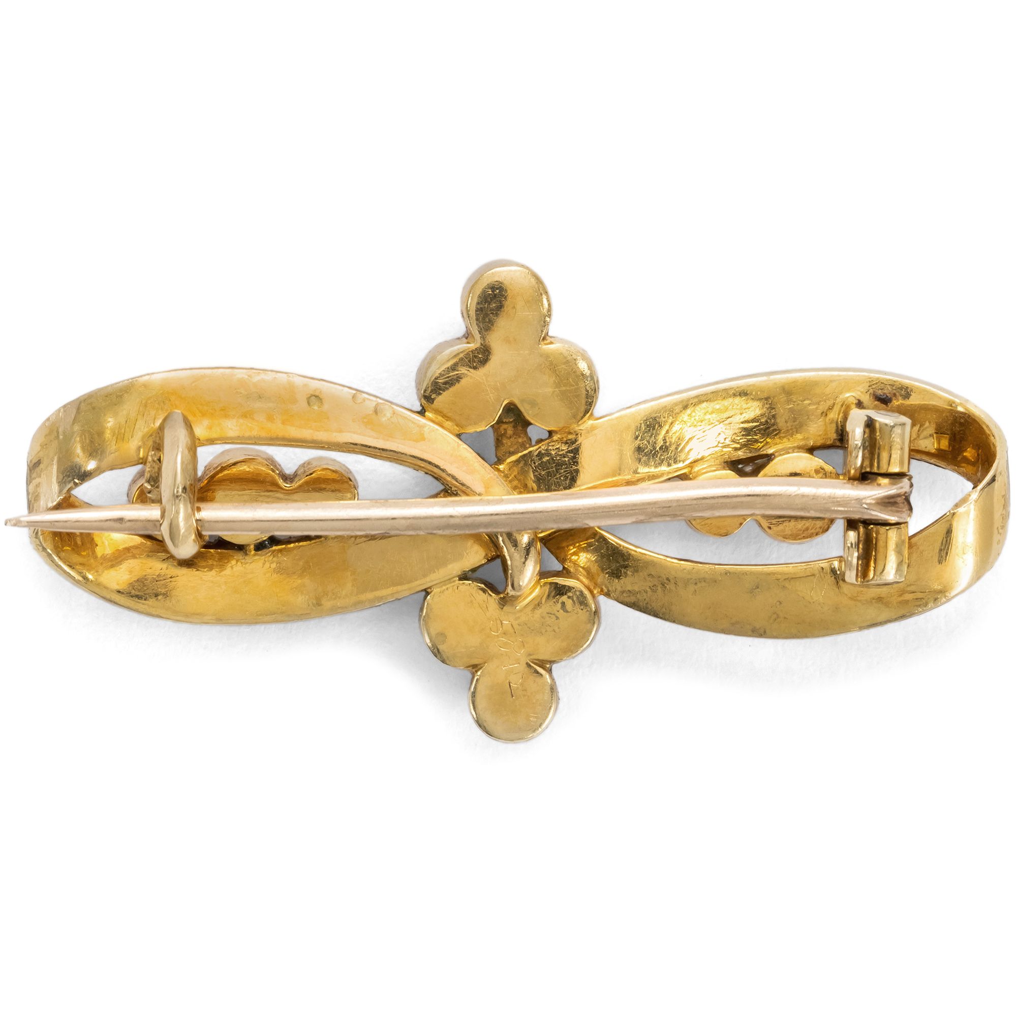 Antike Brosche mit Saatperlen & Transluzid-Email in Gold, Großbritannien um 1900 Antike Brosche mit Saatperlen & Transluzid-Email in Gold, Großbritannien um 1900