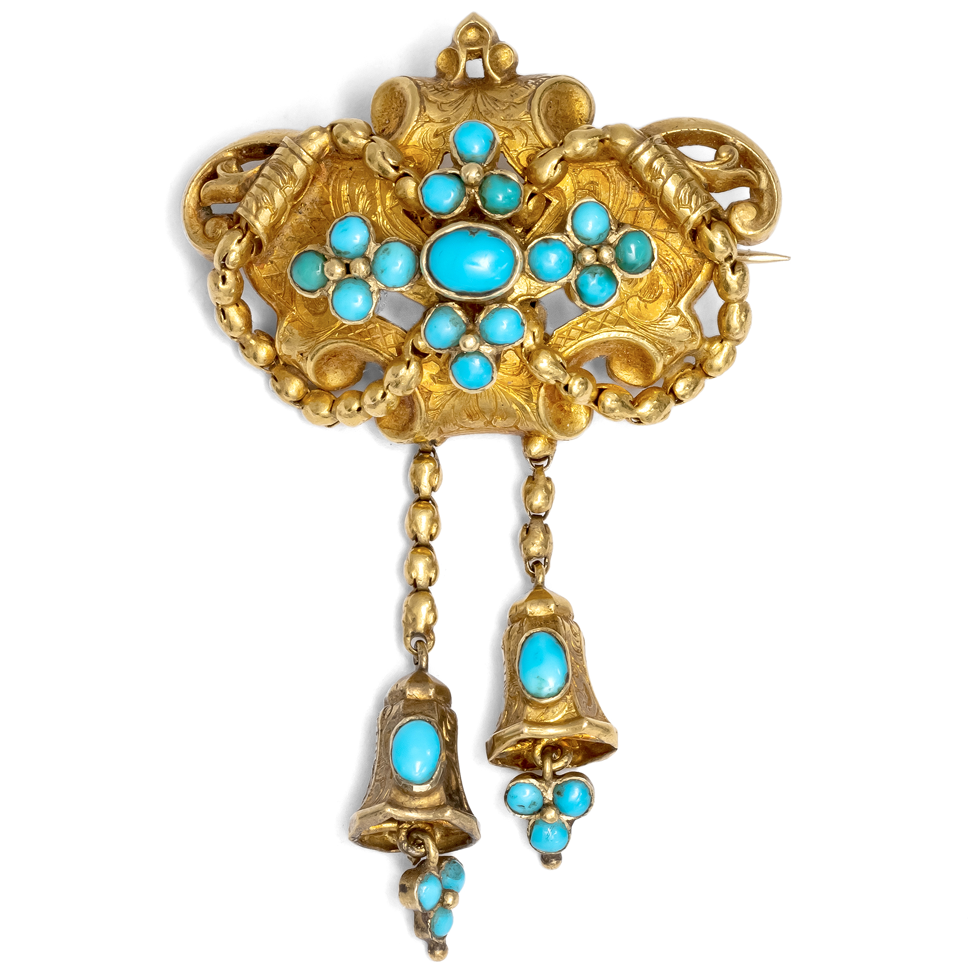 Victorian locket brooch with turquoise in gold, circa 1845 Victorian locket brooch with turquoise in gold, circa 1845