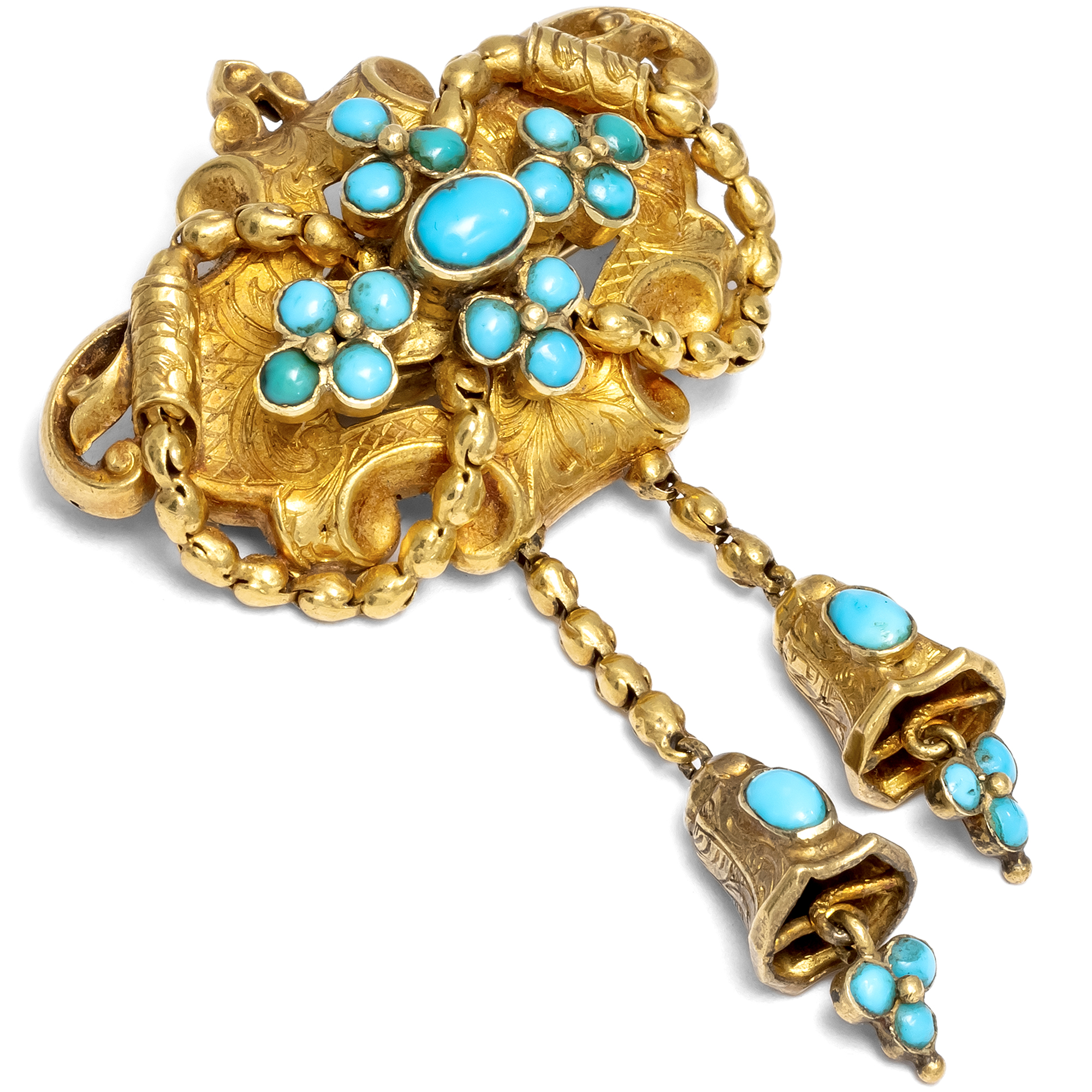 Victorian locket brooch with turquoise in gold, circa 1845 Victorian locket brooch with turquoise in gold, circa 1845