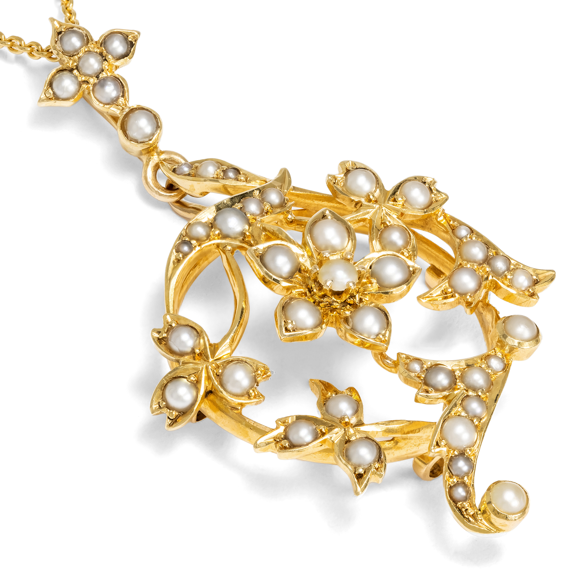 Antiker Anhänger mit Saatperlen in Gold, Großbritannien um 1905 Antiker Anhänger mit Saatperlen in Gold, Großbritannien um 1905