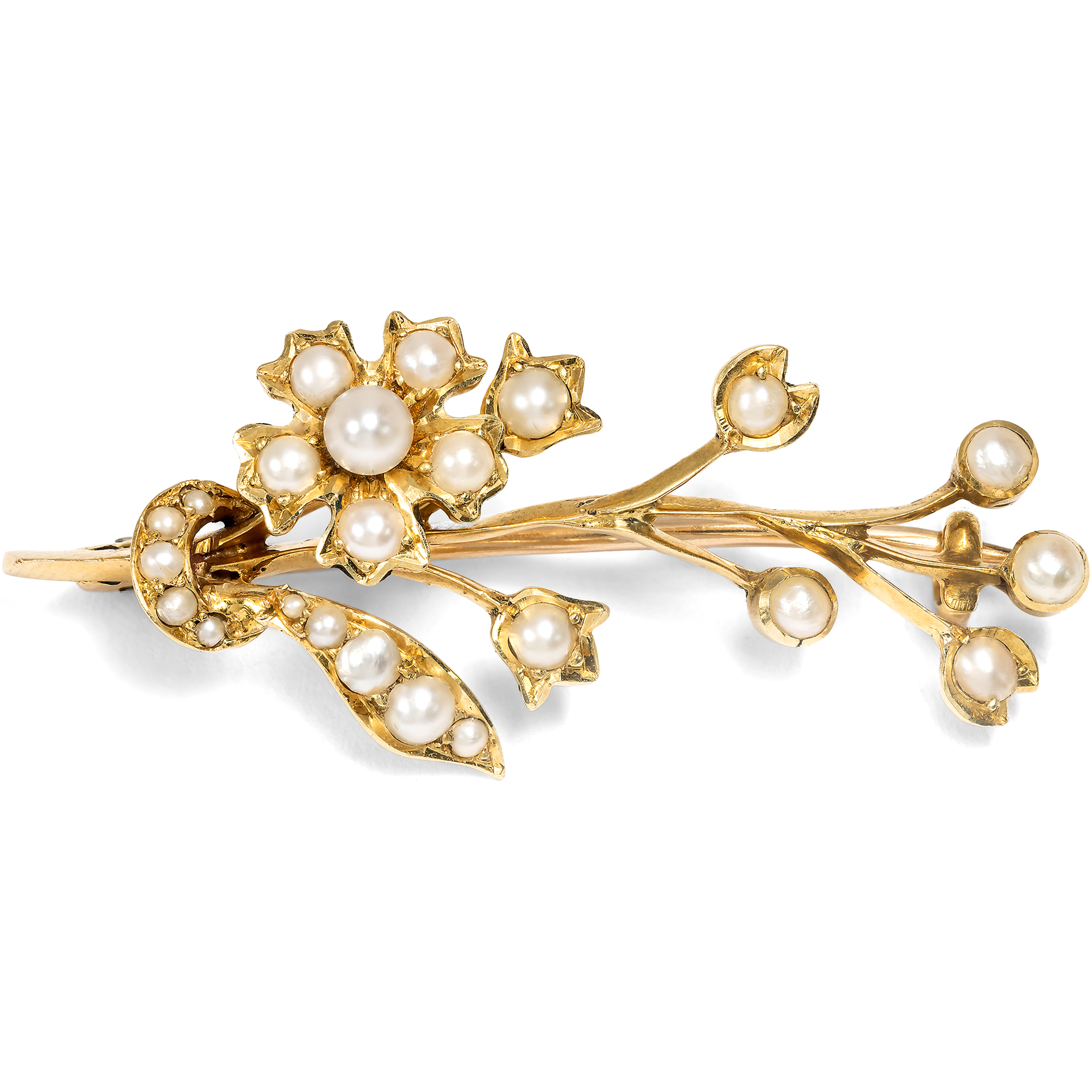 Viktorianische Brosche mit Naturperlen in Gold, um 1900 Viktorianische Brosche mit Naturperlen in Gold, um 1900