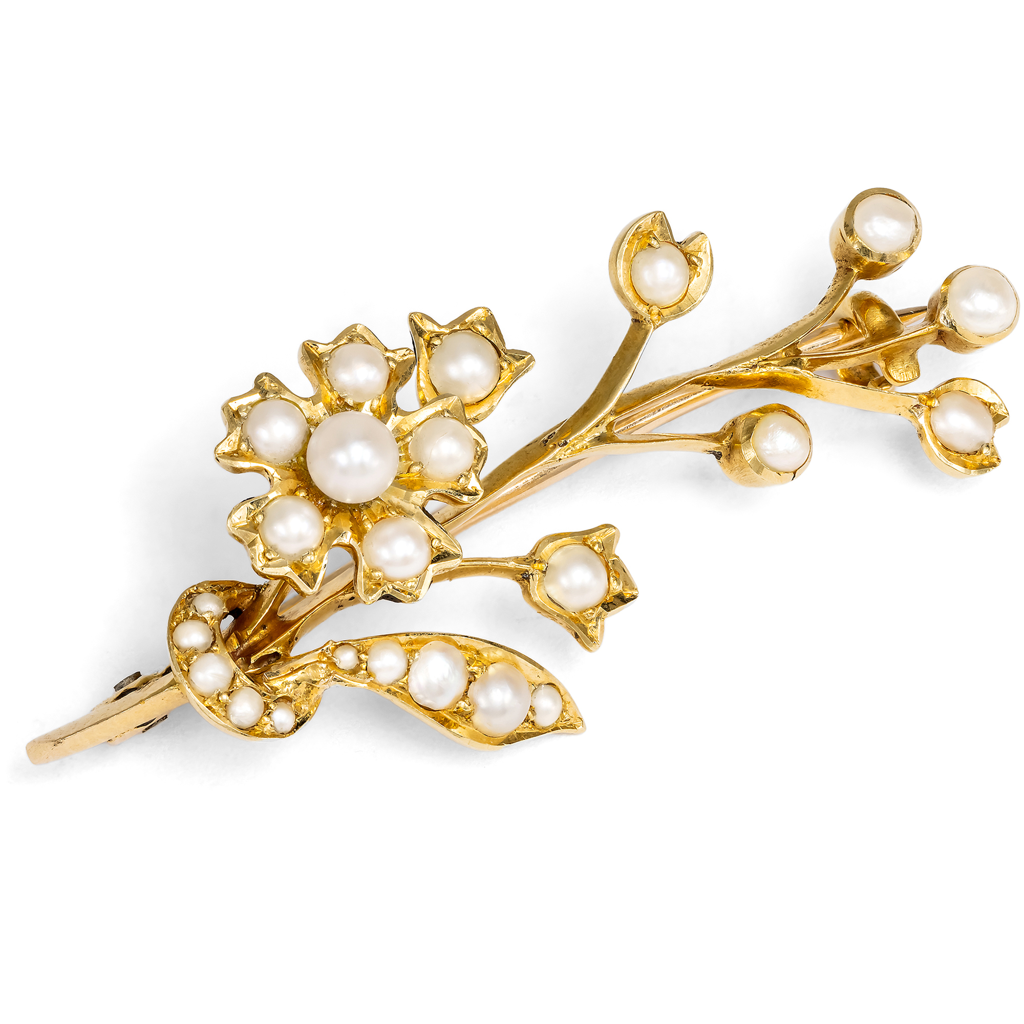 Viktorianische Brosche mit Naturperlen in Gold, um 1900 Viktorianische Brosche mit Naturperlen in Gold, um 1900