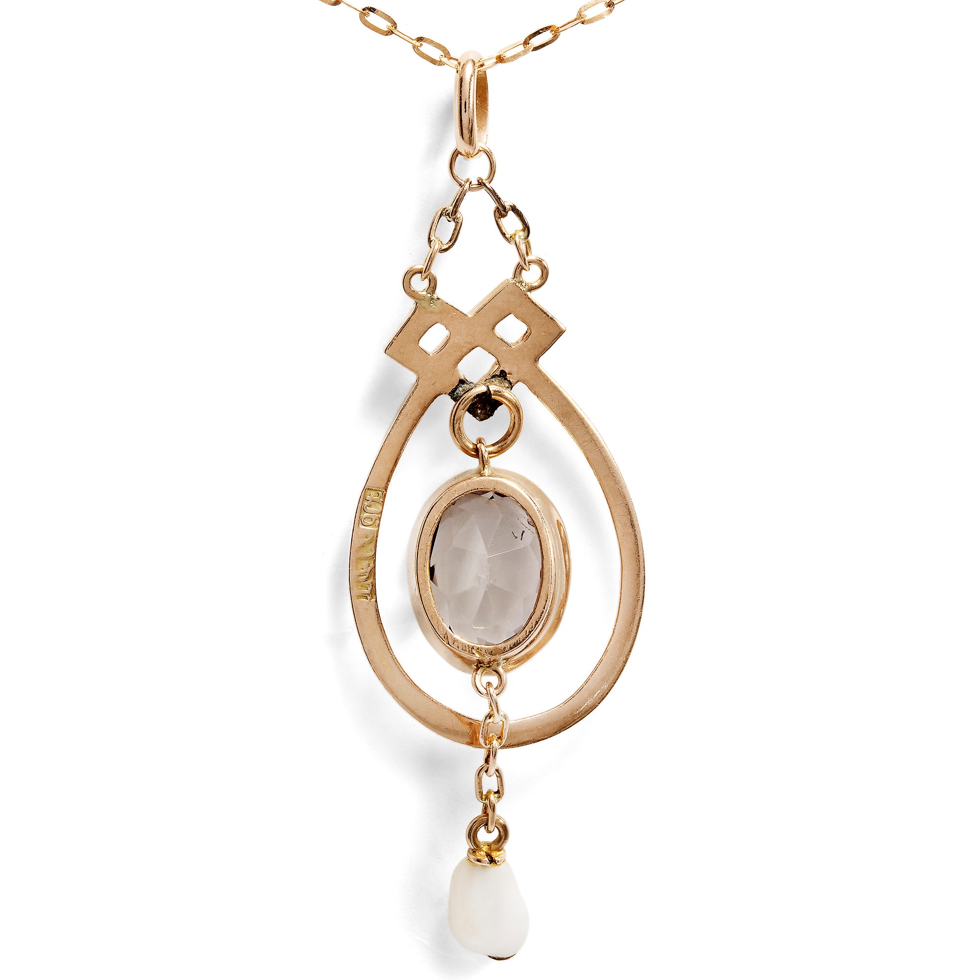 Elegantes Collier mit Amethyst & Naturperle in Rotgold von Liberty & Co., London, um 1910 Elegantes Collier mit Amethyst & Naturperle in Rotgold von Liberty & Co., London, um 1910