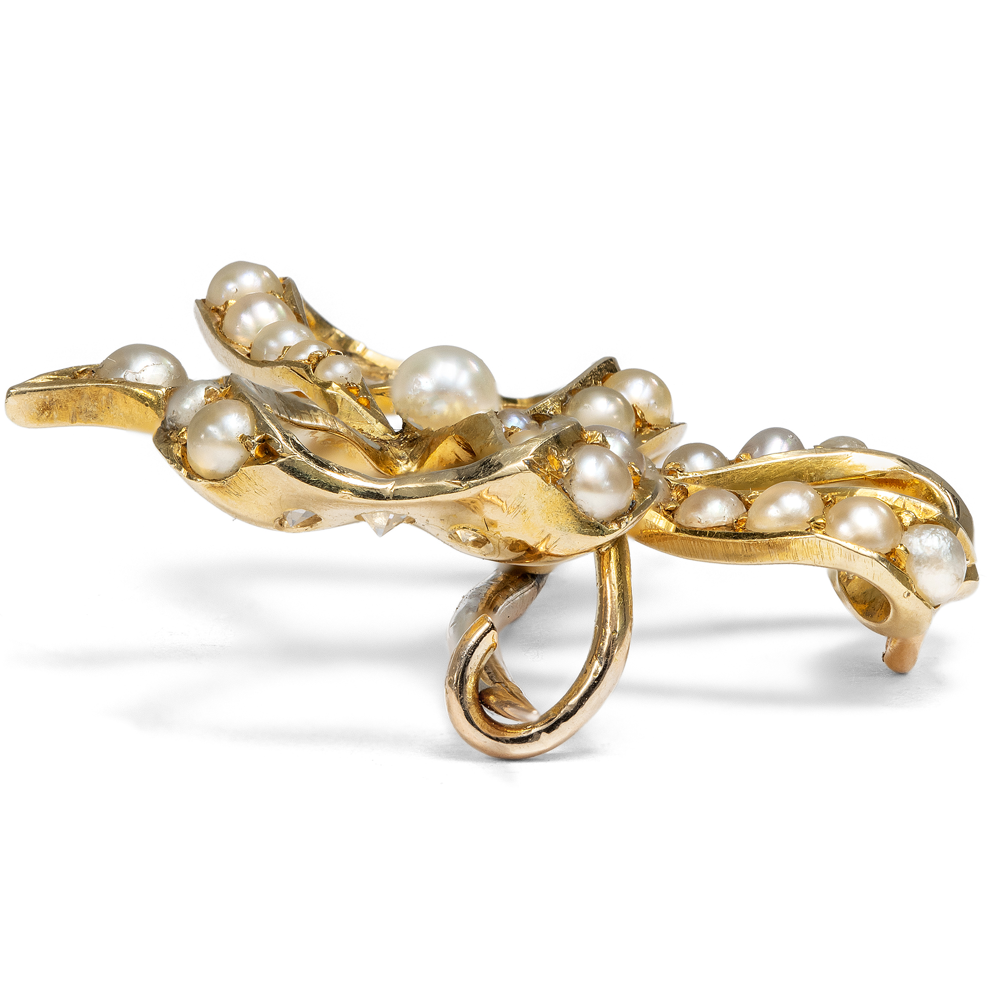 Antike Schleife als Brosche mit Perlen & Diamanten in Gold, um 1900 & später Antike Schleife als Brosche mit Perlen & Diamanten in Gold, um 1900 & später