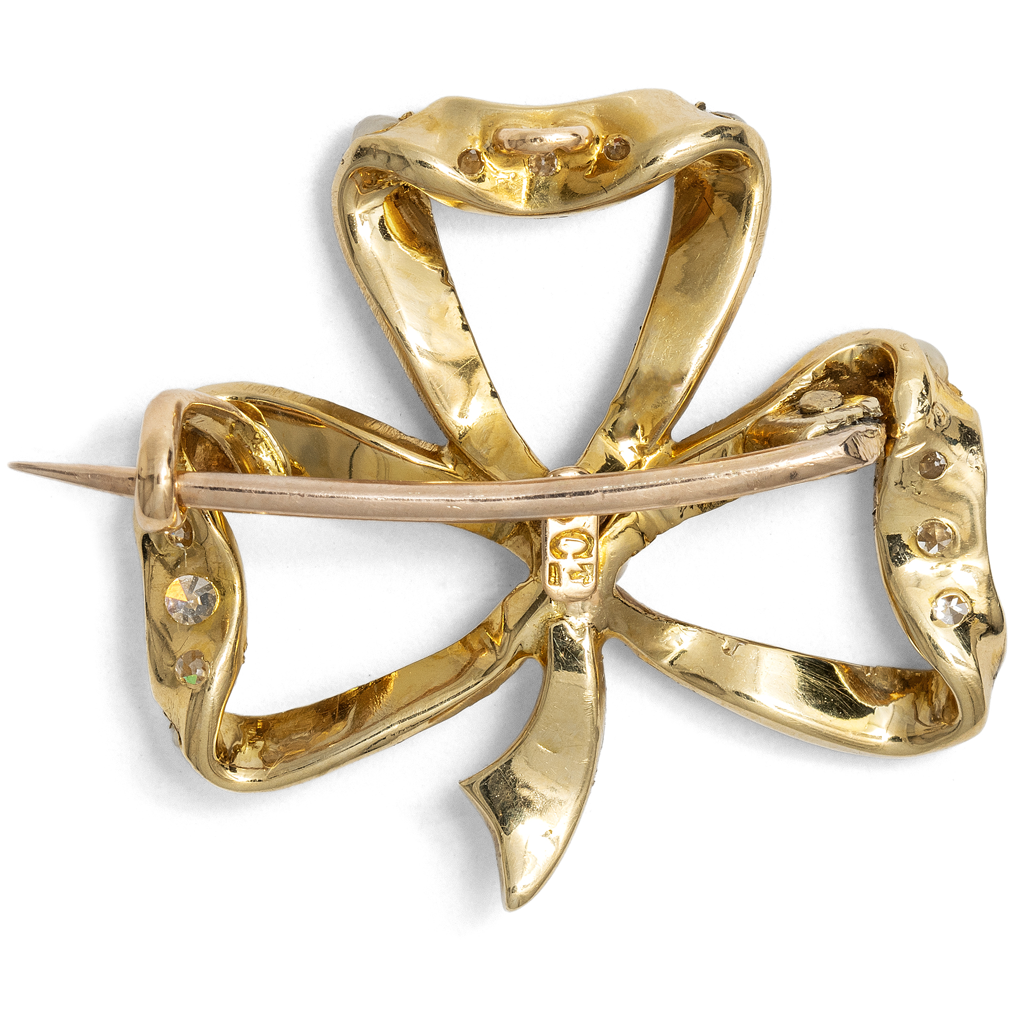 Antike Schleife als Brosche mit Perlen & Diamanten in Gold, um 1900 & später Antike Schleife als Brosche mit Perlen & Diamanten in Gold, um 1900 & später