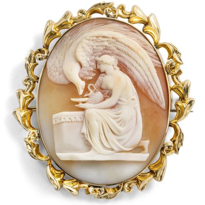 On Mount Olympus • Large Shell Cameo Depicting Hebe in Gold