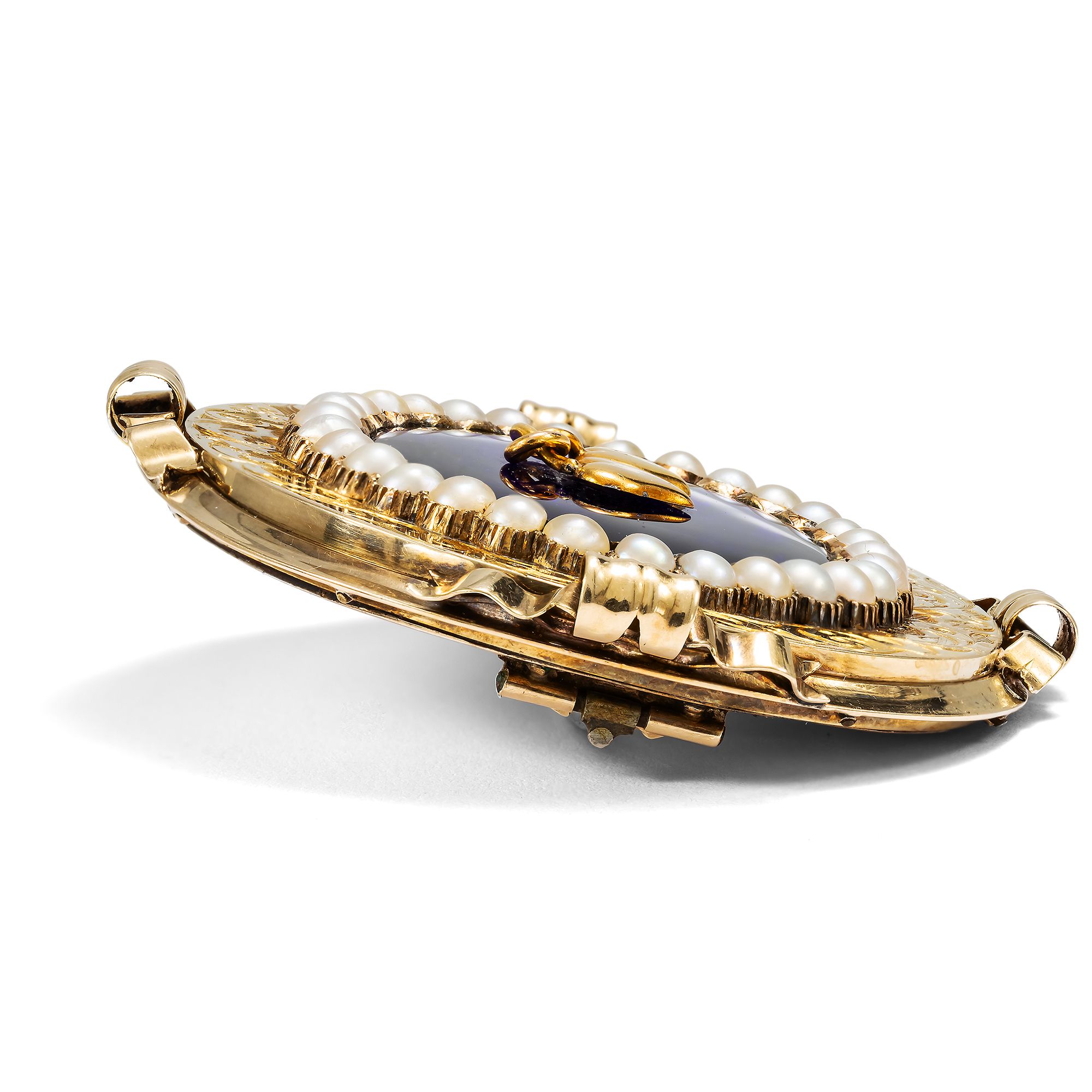 Große Erinnerungs-Brosche aus Gold mit Perlen, Großbritannien datiert 1854 Große Erinnerungs-Brosche aus Gold mit Perlen, Großbritannien datiert 1854