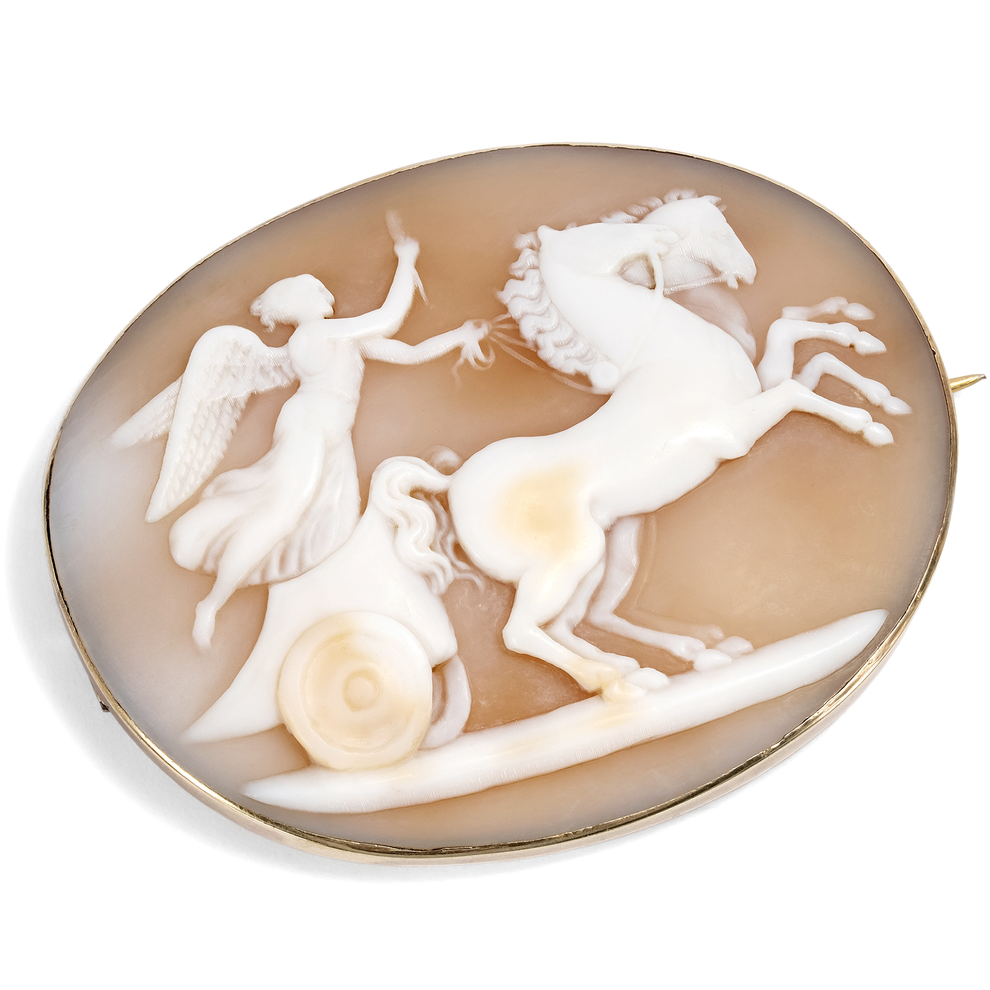 Große antike Brosche aus Gold mit Muschelgemme, um 1820 Große antike Brosche aus Gold mit Muschelgemme, um 1820