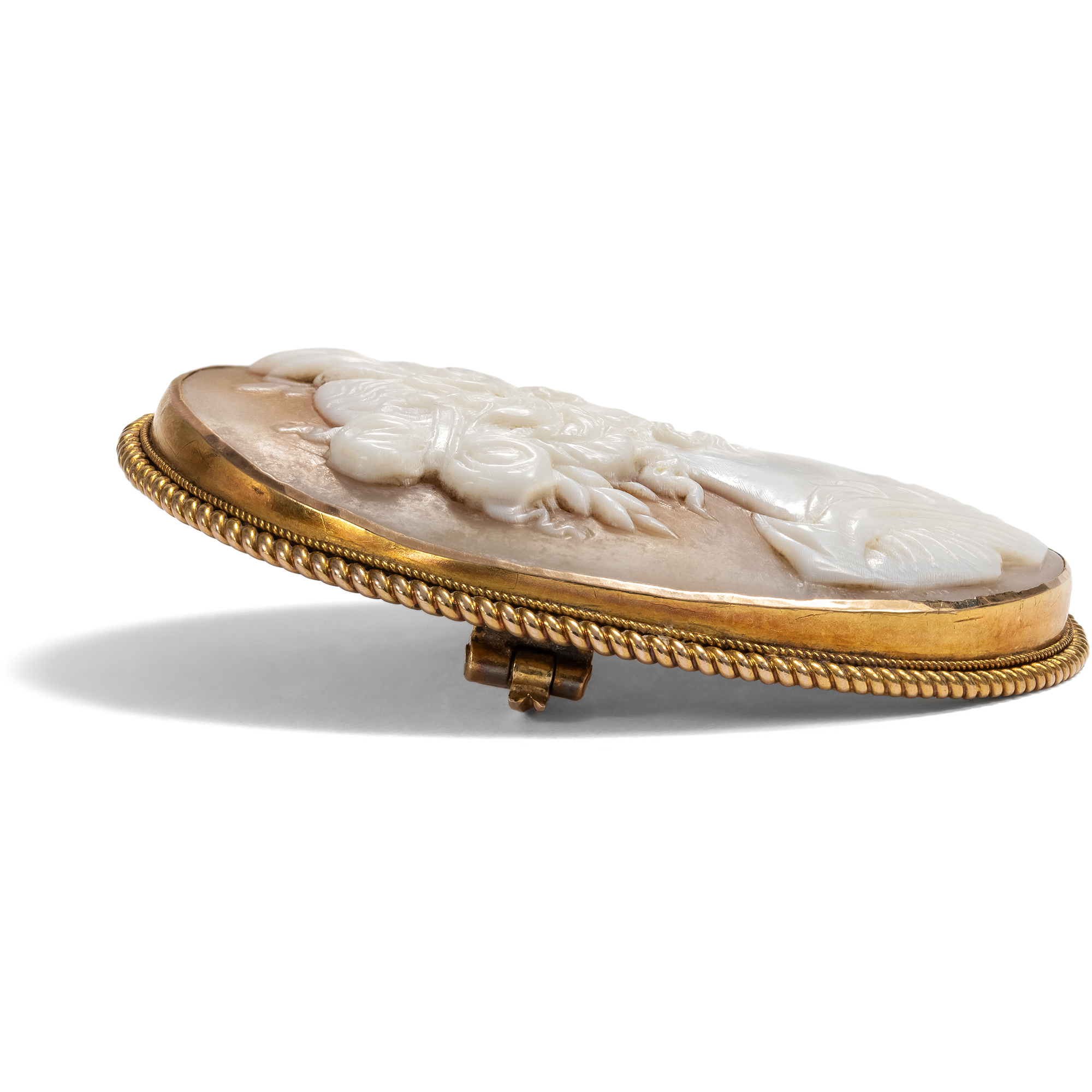Antike Kamee der Clio als Brosche in Gold, um 1880 Antike Kamee der Clio als Brosche in Gold, um 1880