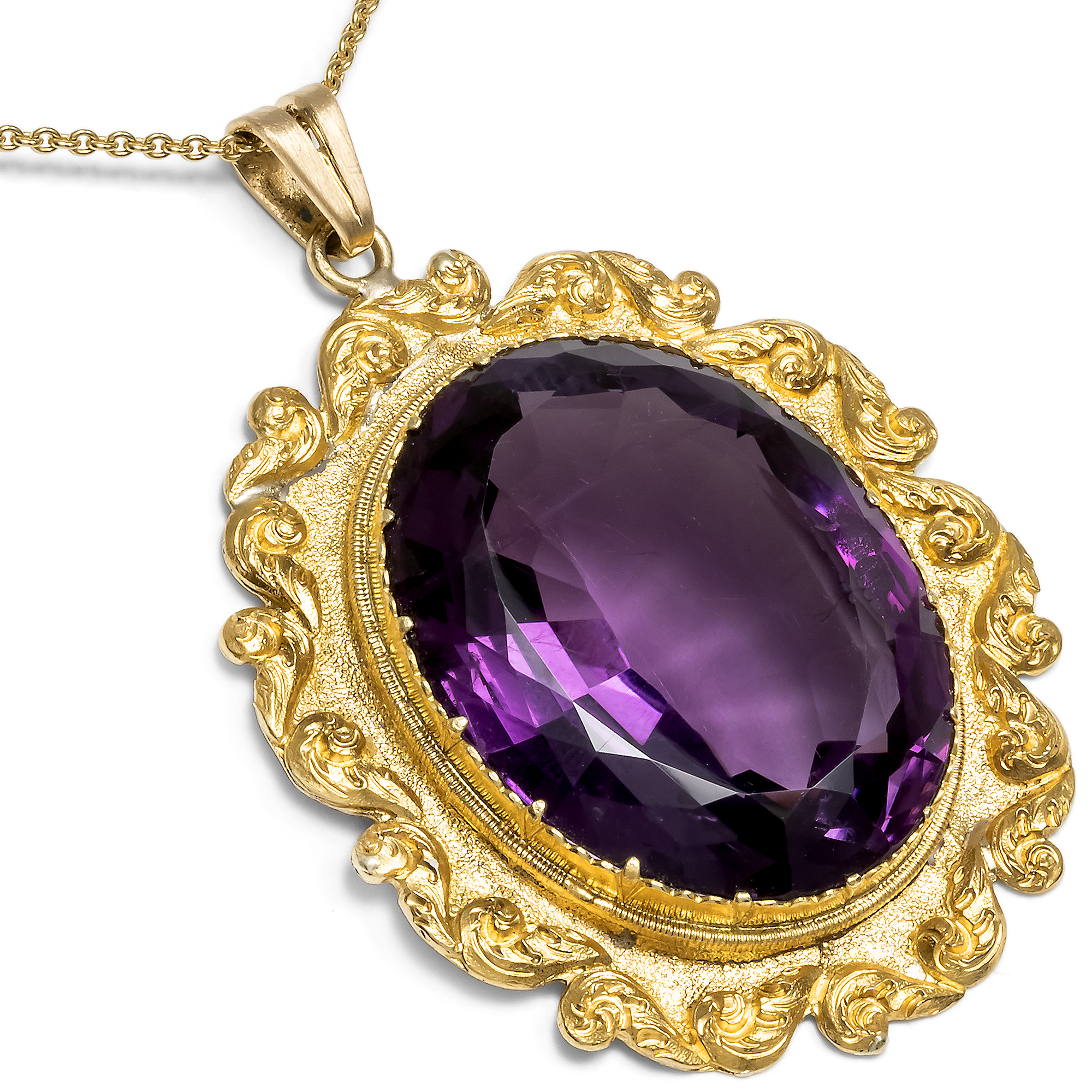 Large Gold Pendant with Amethyst, England c. 1880 & Later Large Gold Pendant with Amethyst, England c. 1880 & Later