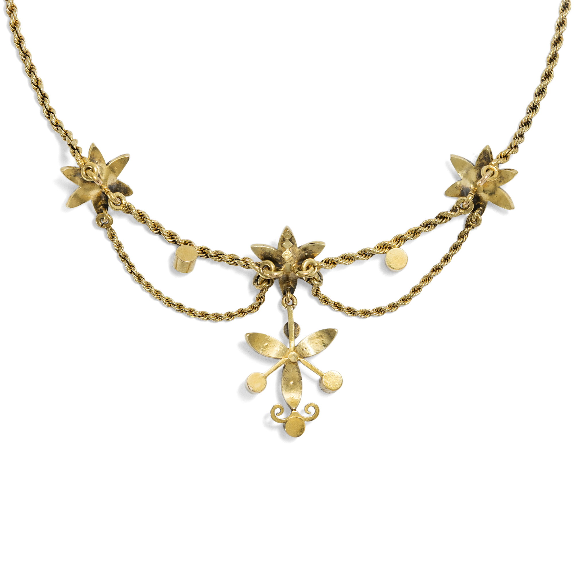 Zartes Collier mit Perlen & hellblauem Glas in Gold, Großbritannien um 1900 Zartes Collier mit Perlen & hellblauem Glas in Gold, Großbritannien um 1900