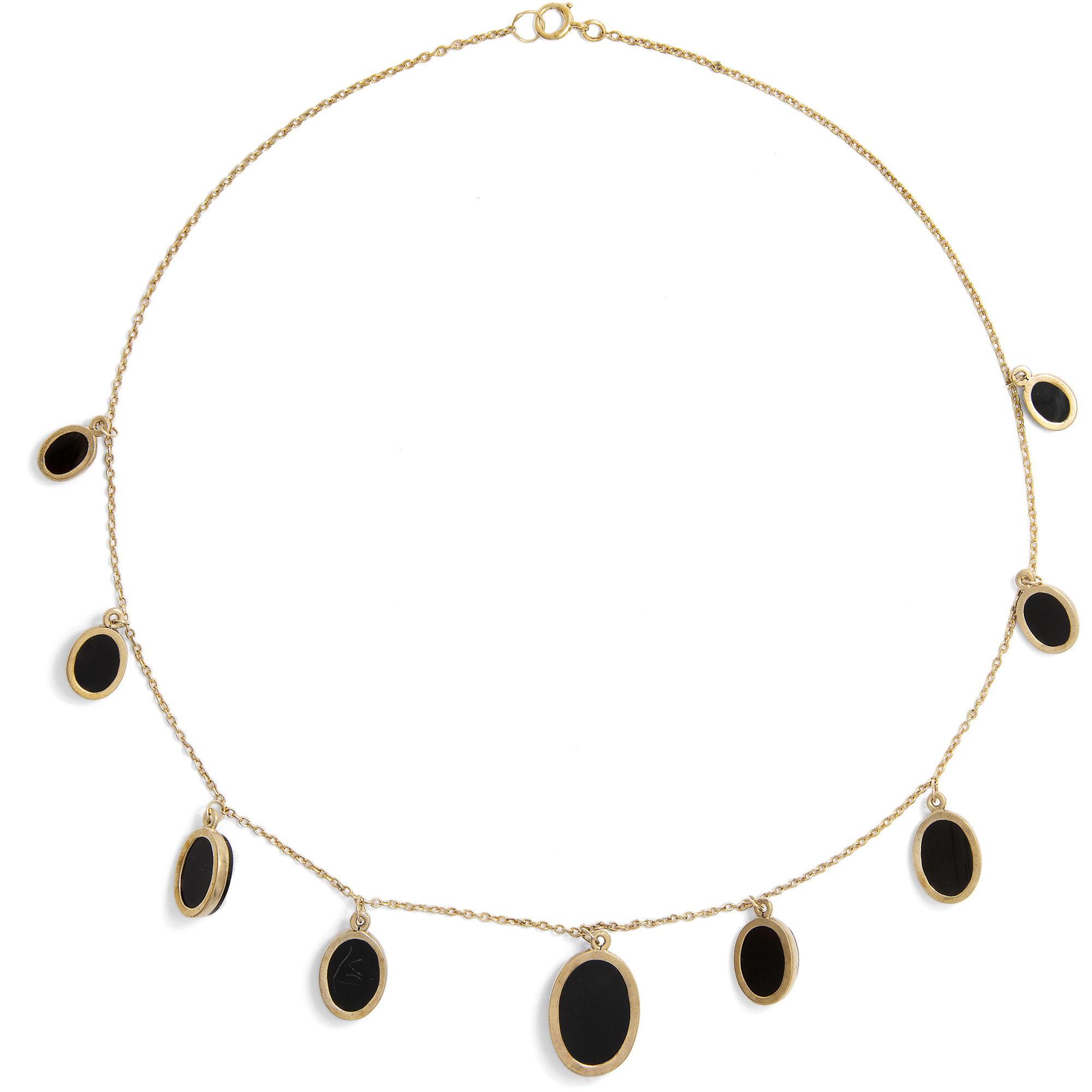 Zartes Collier des Historismus mit neun Kameen aus Achat, um 1880 Zartes Collier des Historismus mit neun Kameen aus Achat, um 1880