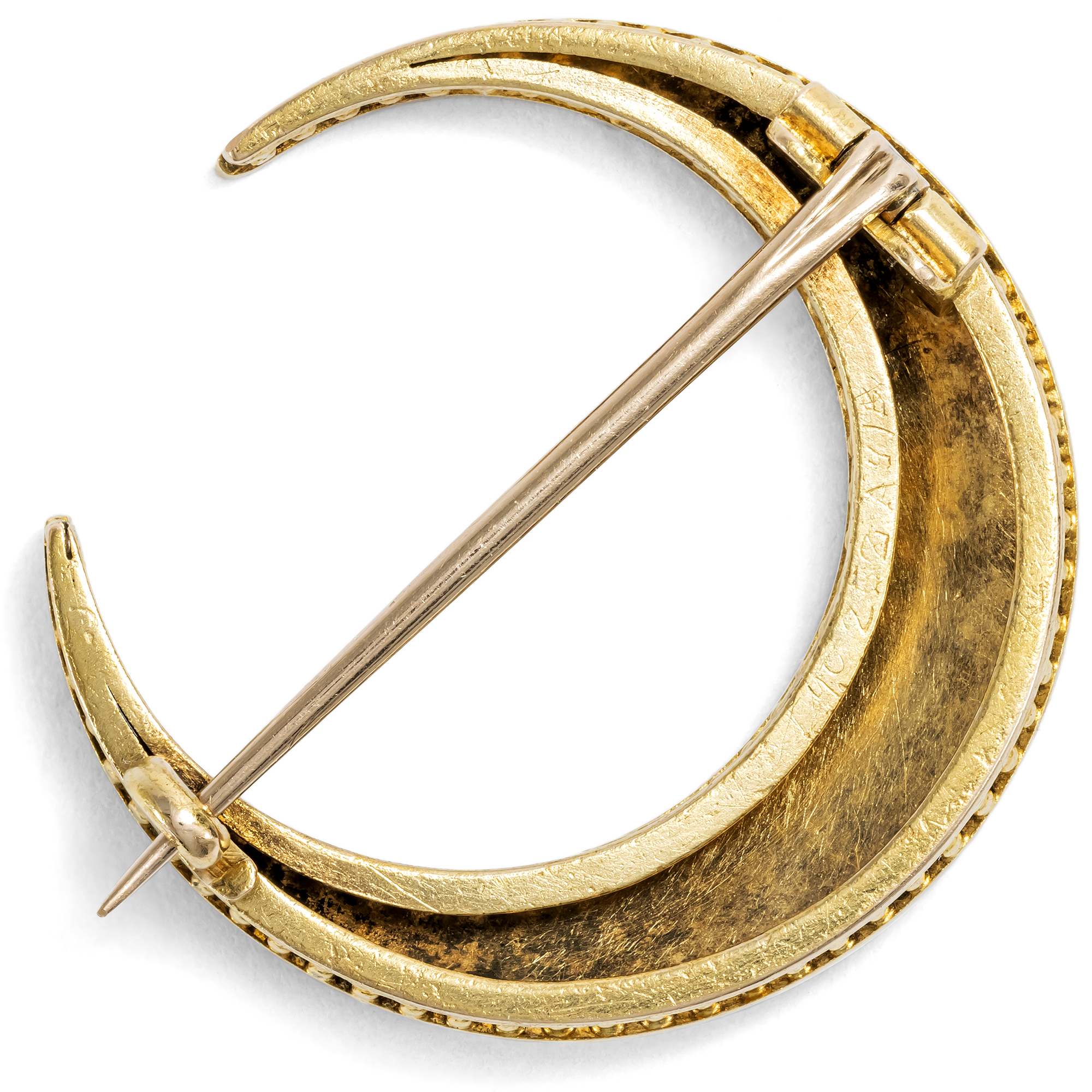 Antike Brosche in Form eines Sichelmondes mit Perlen in Gold, um 1895 Antike Brosche in Form eines Sichelmondes mit Perlen in Gold, um 1895