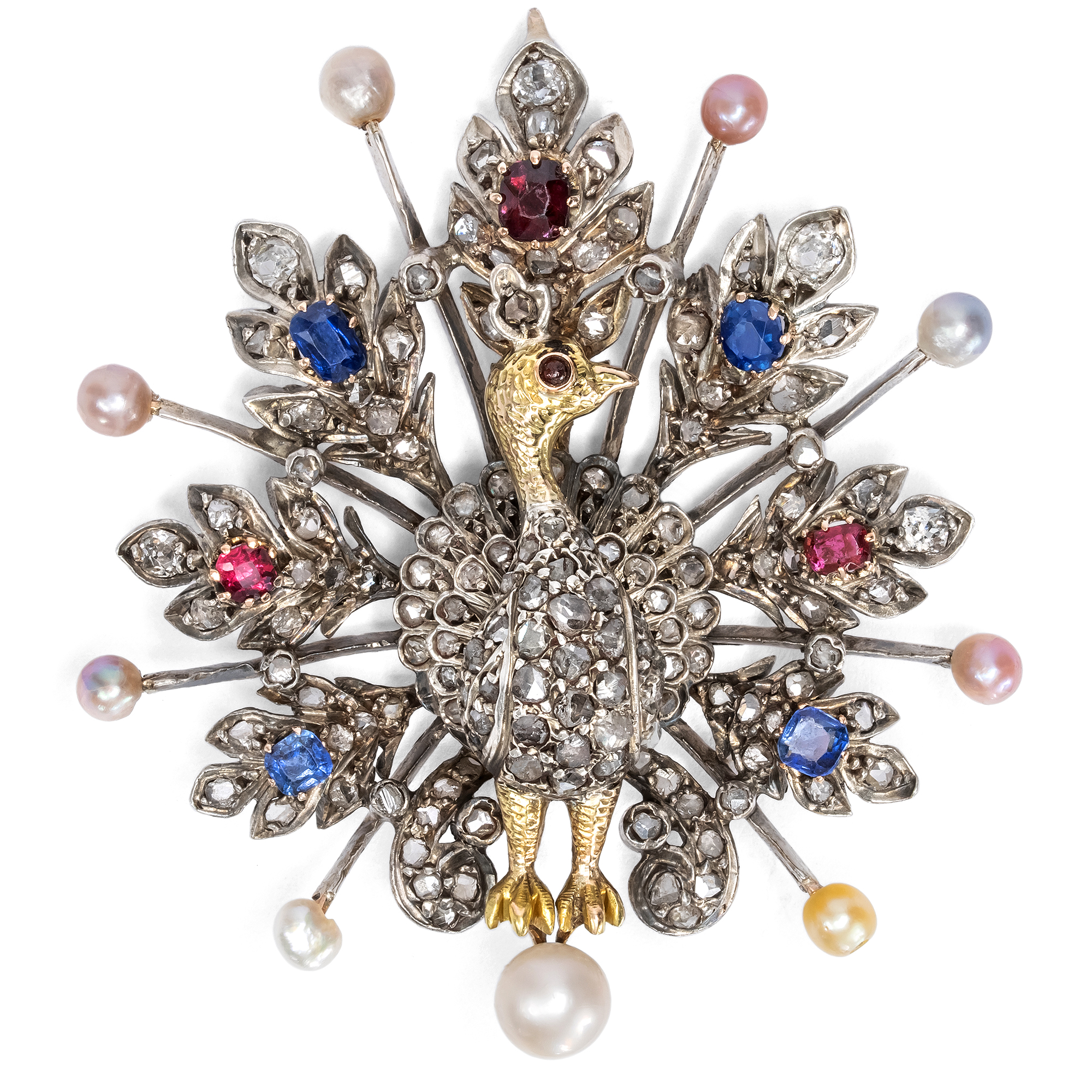 Magnificent pendant made of rubies, sapphires, diamonds and pearls, circa 1880 Magnificent pendant made of rubies, sapphires, diamonds and pearls, circa 1880