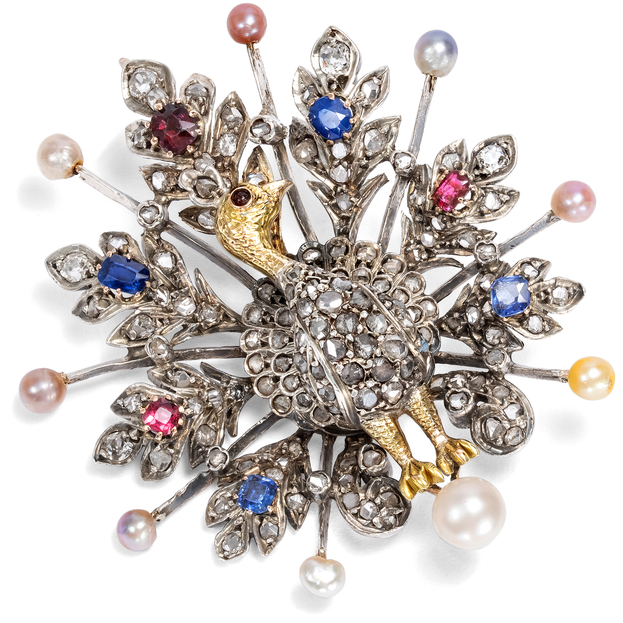 Magnificent pendant made of rubies, sapphires, diamonds and pearls, circa 1880 Magnificent pendant made of rubies, sapphires, diamonds and pearls, circa 1880