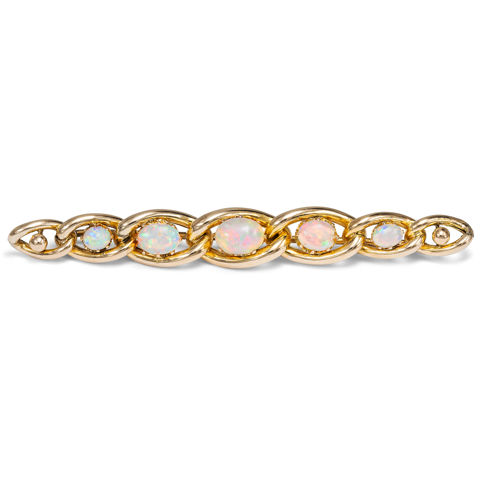 Antique Gold Brooch with Opals in a Chain Design, England c. 1900 Antique Gold Brooch with Opals in a Chain Design, England c. 1900