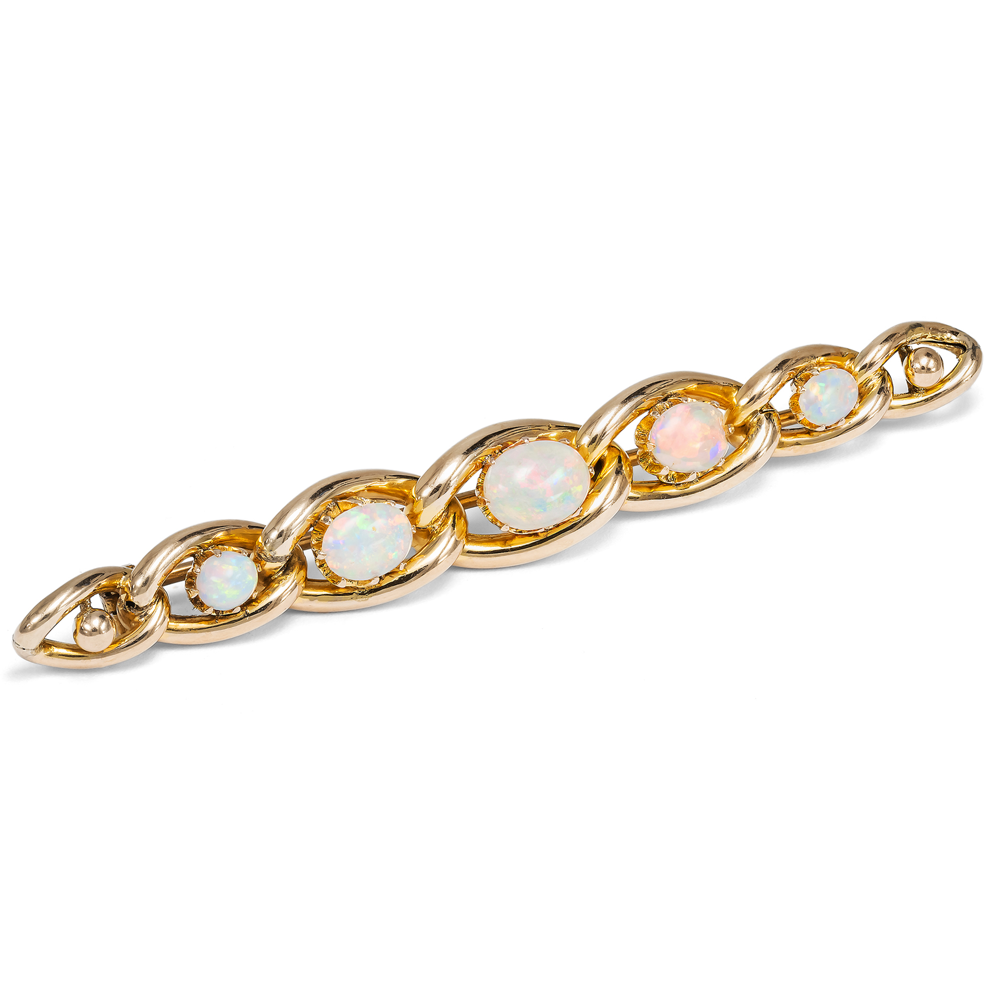 Antique Gold Brooch with Opals in a Chain Design, England c. 1900 Antique Gold Brooch with Opals in a Chain Design, England c. 1900