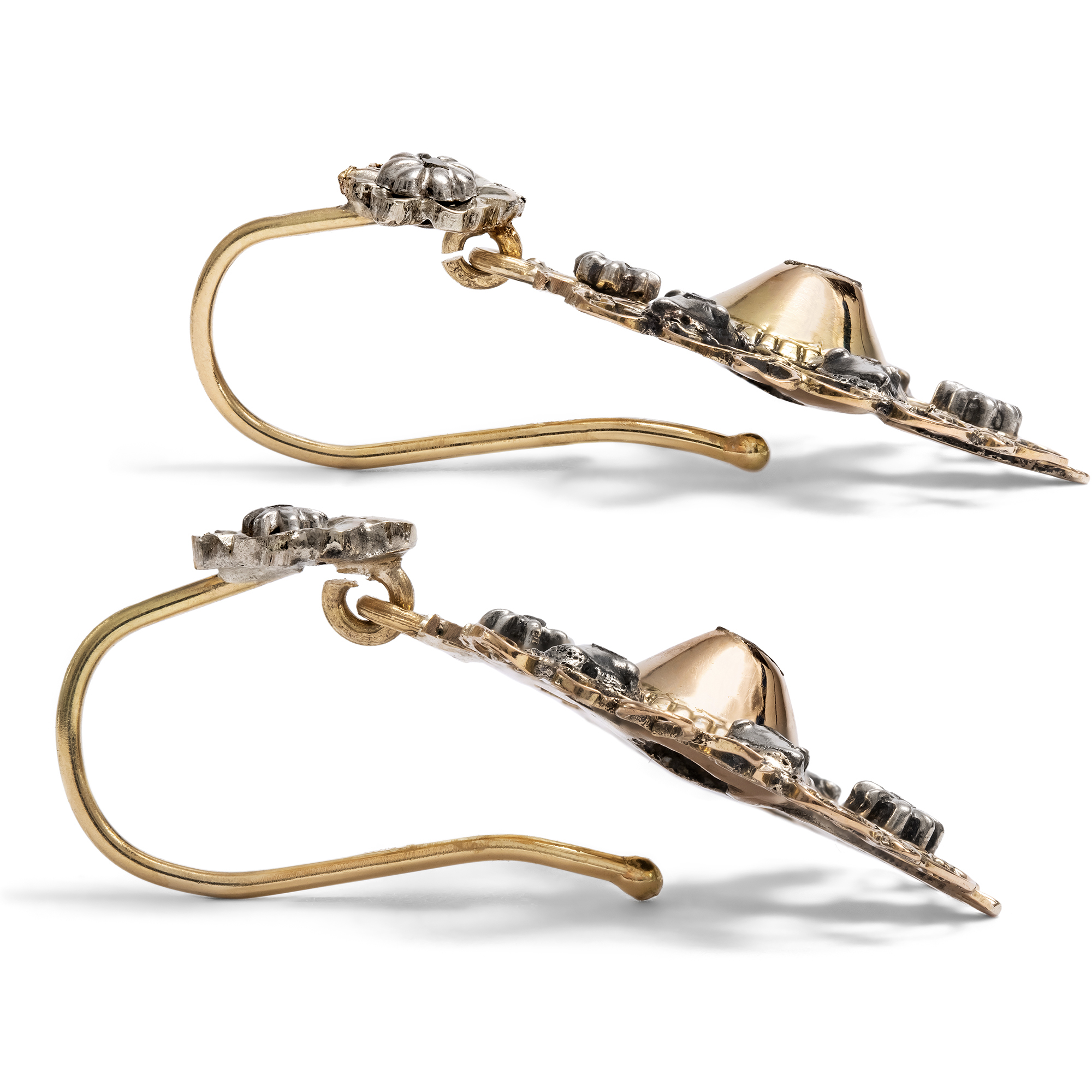 Filigrane Ohrringe aus Gold, Silber & Diamanten, Normandie um 1780 und später Filigrane Ohrringe aus Gold, Silber & Diamanten, Normandie um 1780 und später