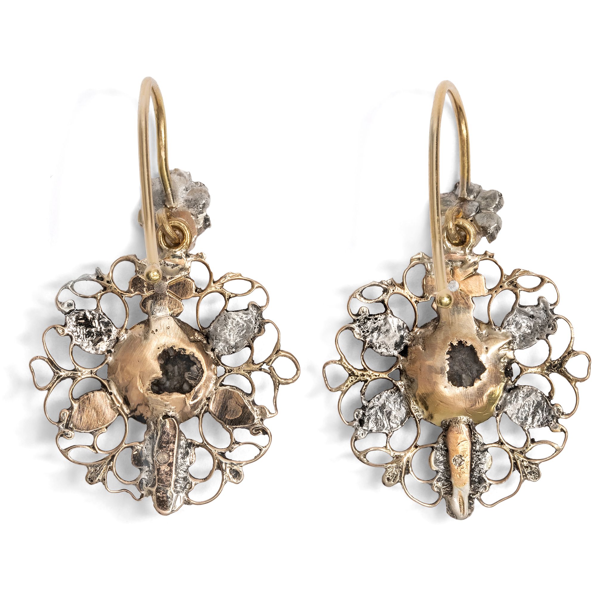 Filigrane Ohrringe aus Gold, Silber & Diamanten, Normandie um 1780 und später Filigrane Ohrringe aus Gold, Silber & Diamanten, Normandie um 1780 und später
